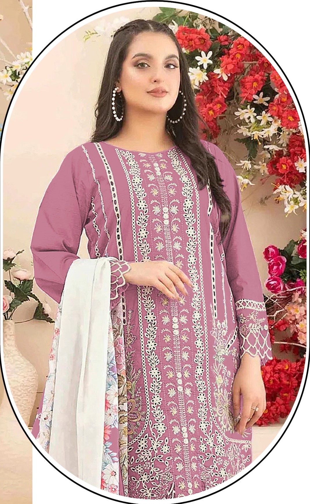 Pink Cotton Ornamental Threadwork Salwar Suit — alternate view