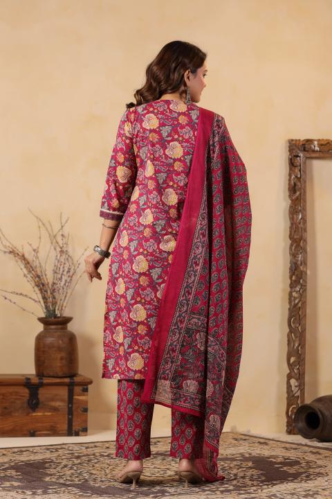 Pink Cotton Printed Moti Hand Work Salwar Suit — alternate view