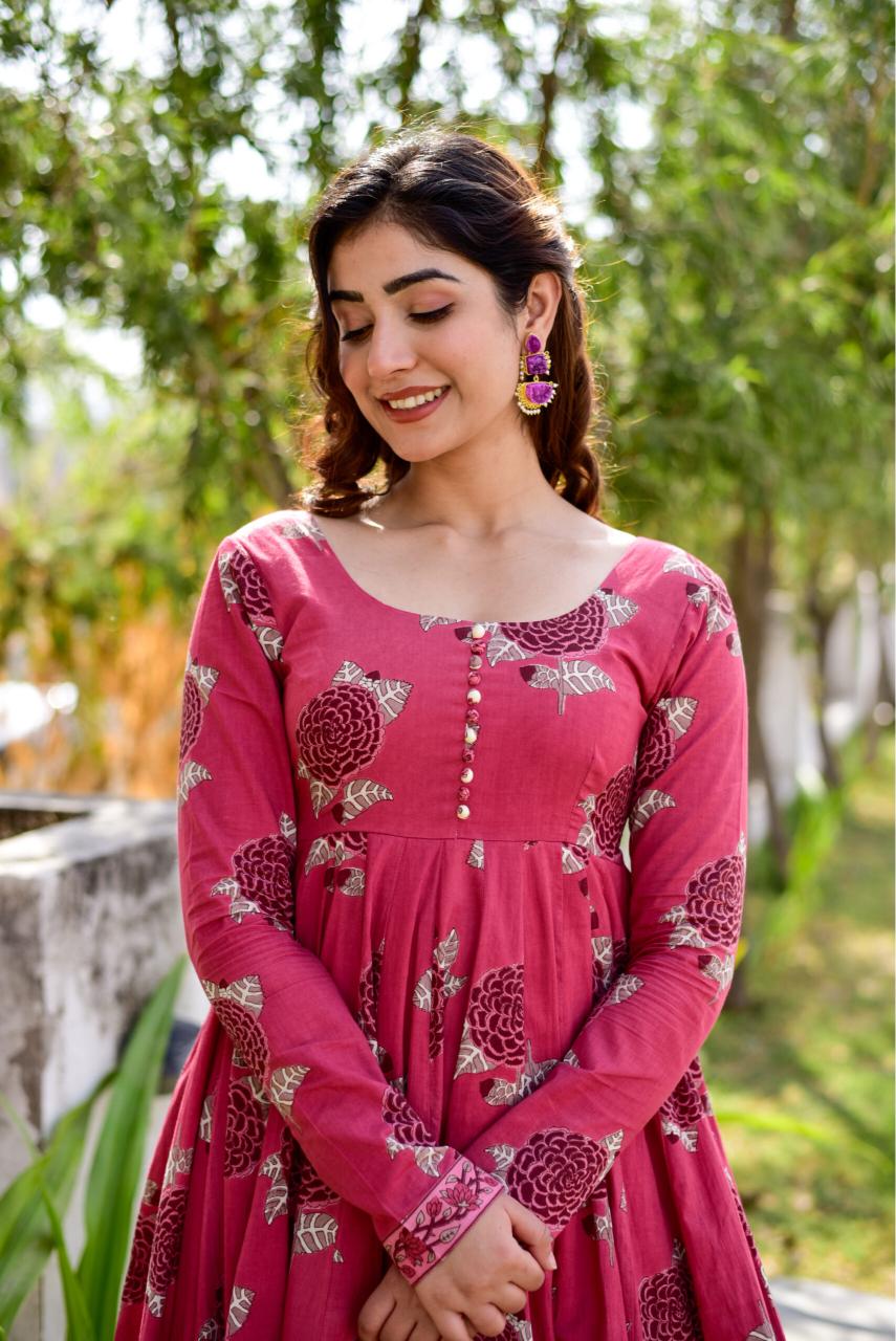 Pink Cotton Silk Designer Printed Kurti — alternate view