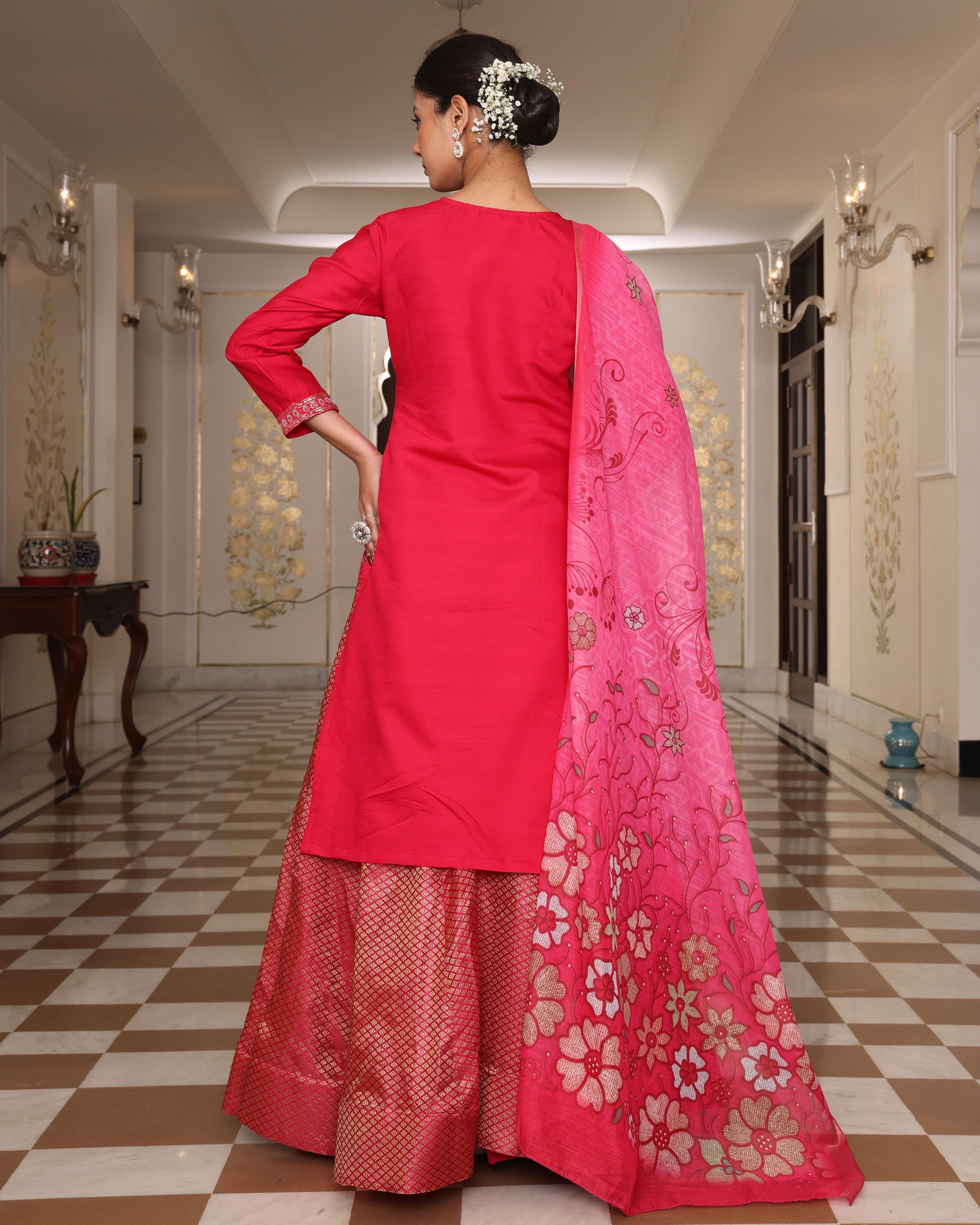 Pink Cotton Silk Embroidered Lehenga Long Choli — alternate view