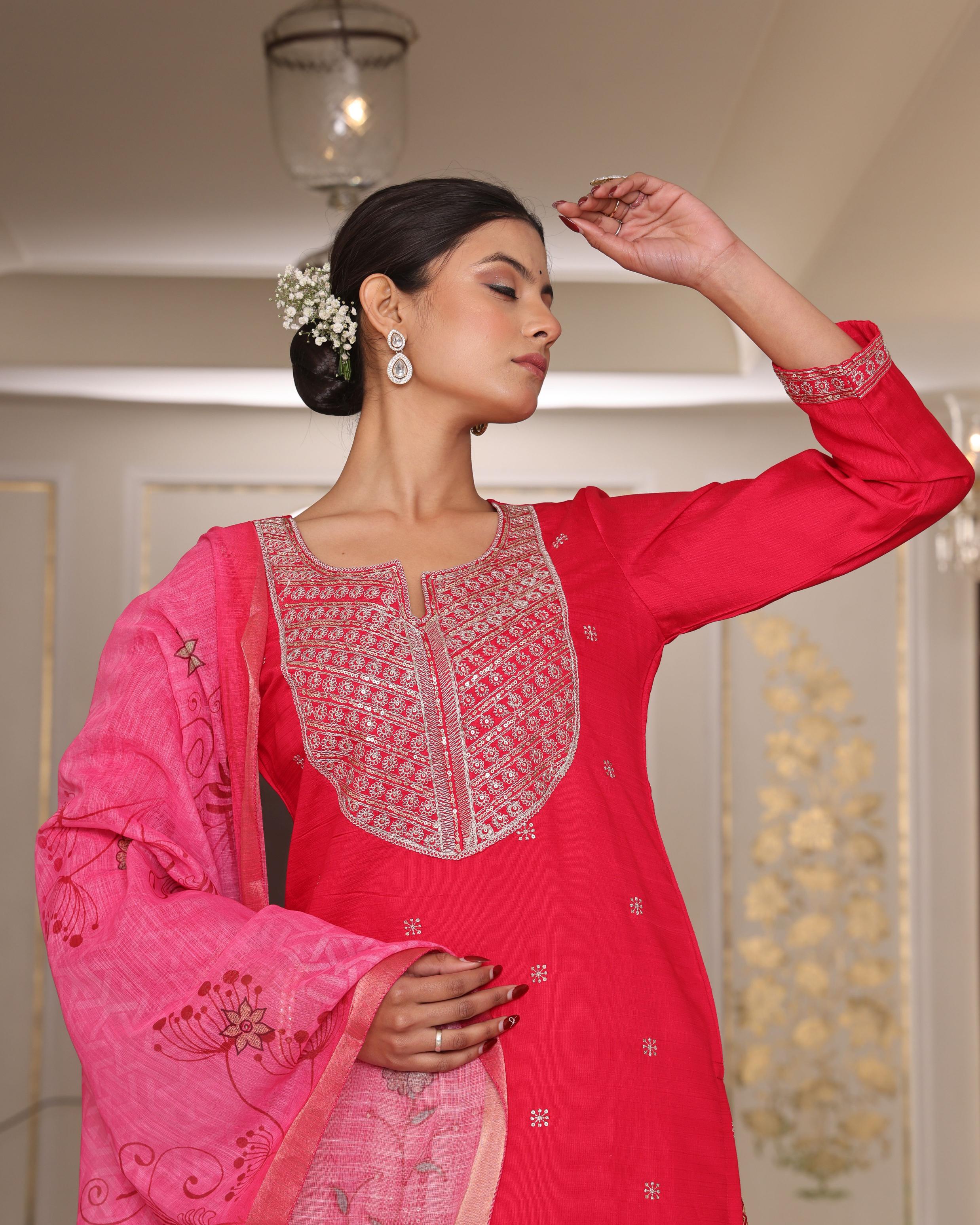 Pink Cotton Silk Embroidered Lehenga Long Choli