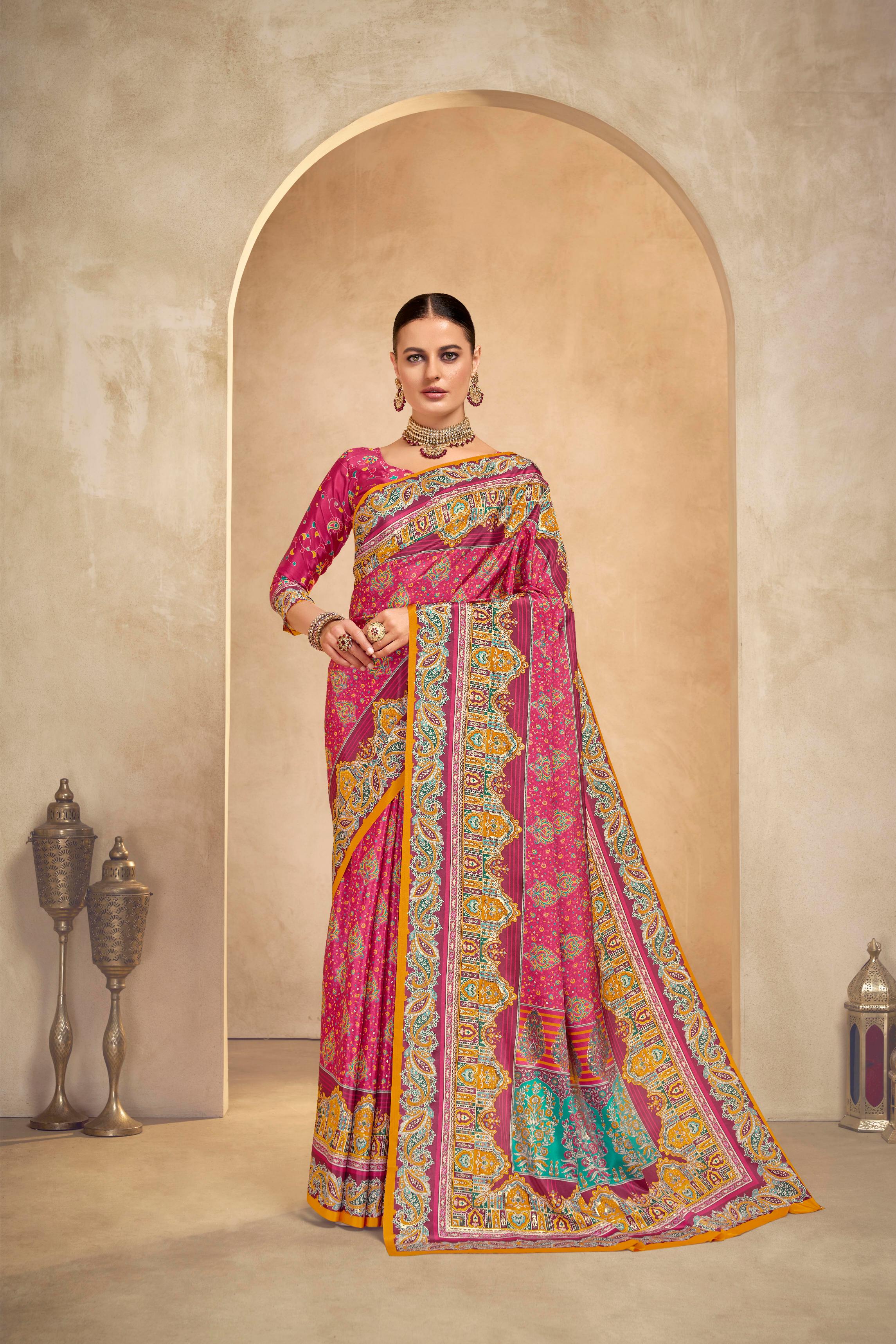Pink Crepe Silk Saree
