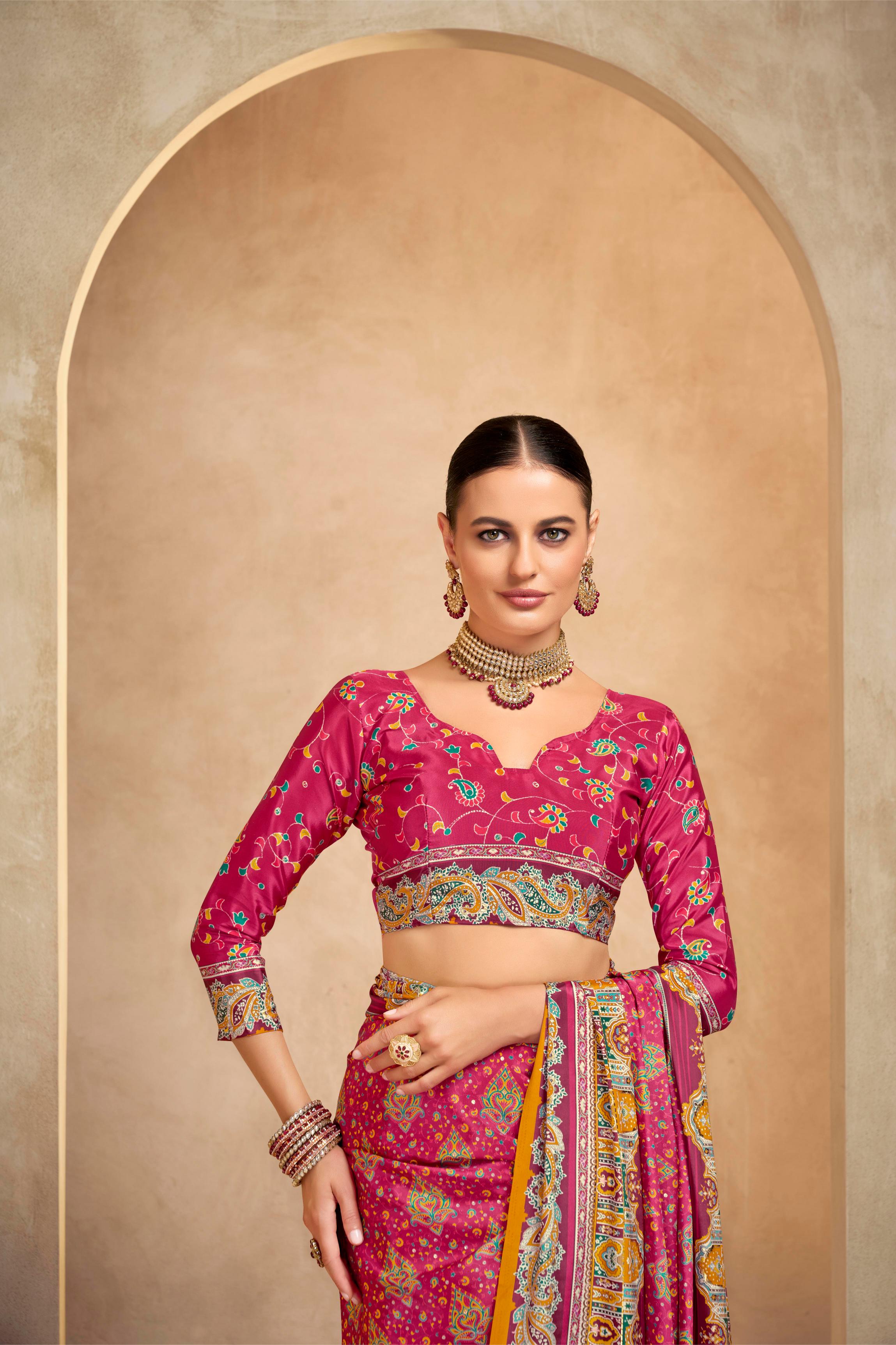 Pink Crepe Silk Saree