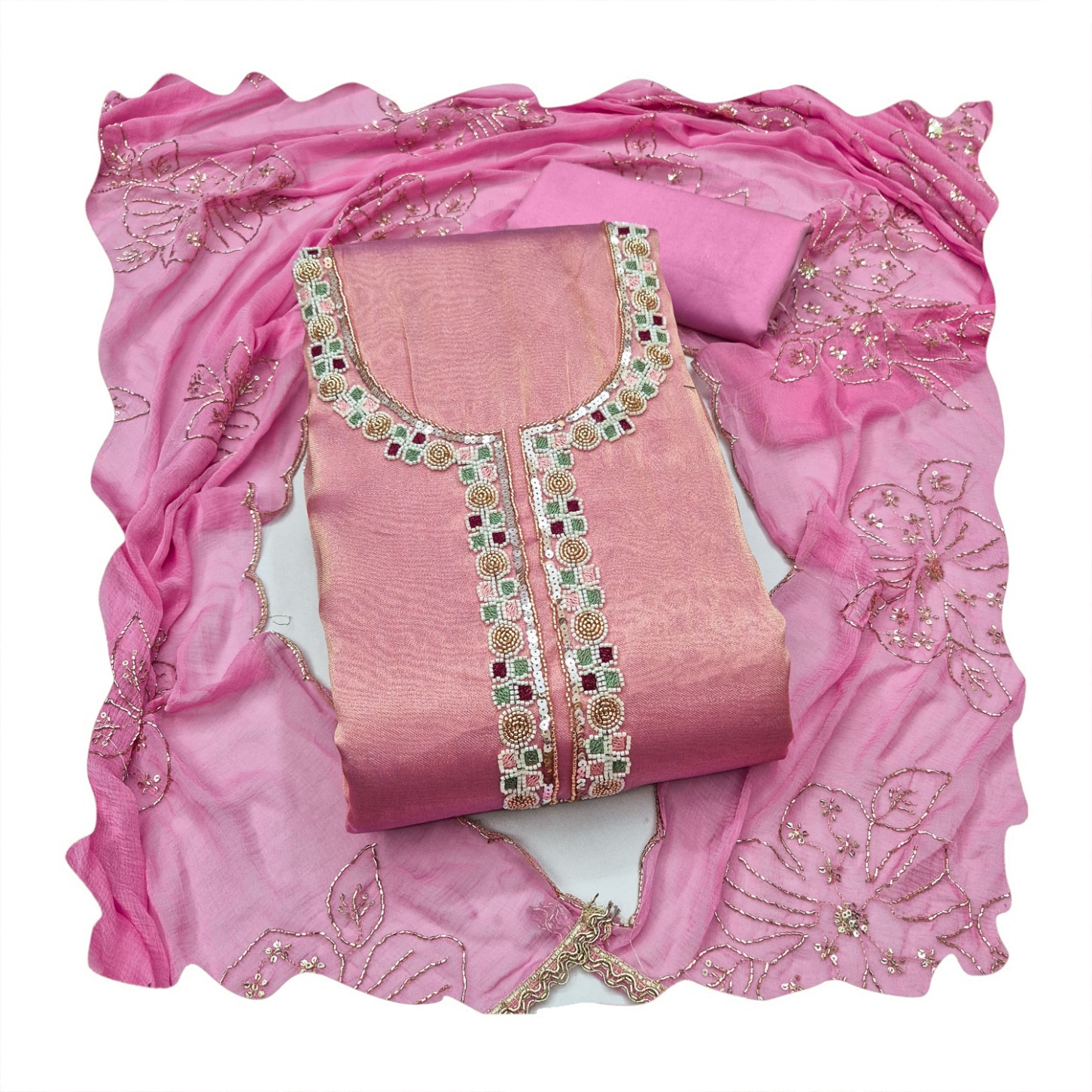 Pink Designer Bits Embroidery Salsa Straight Suit — alternate view