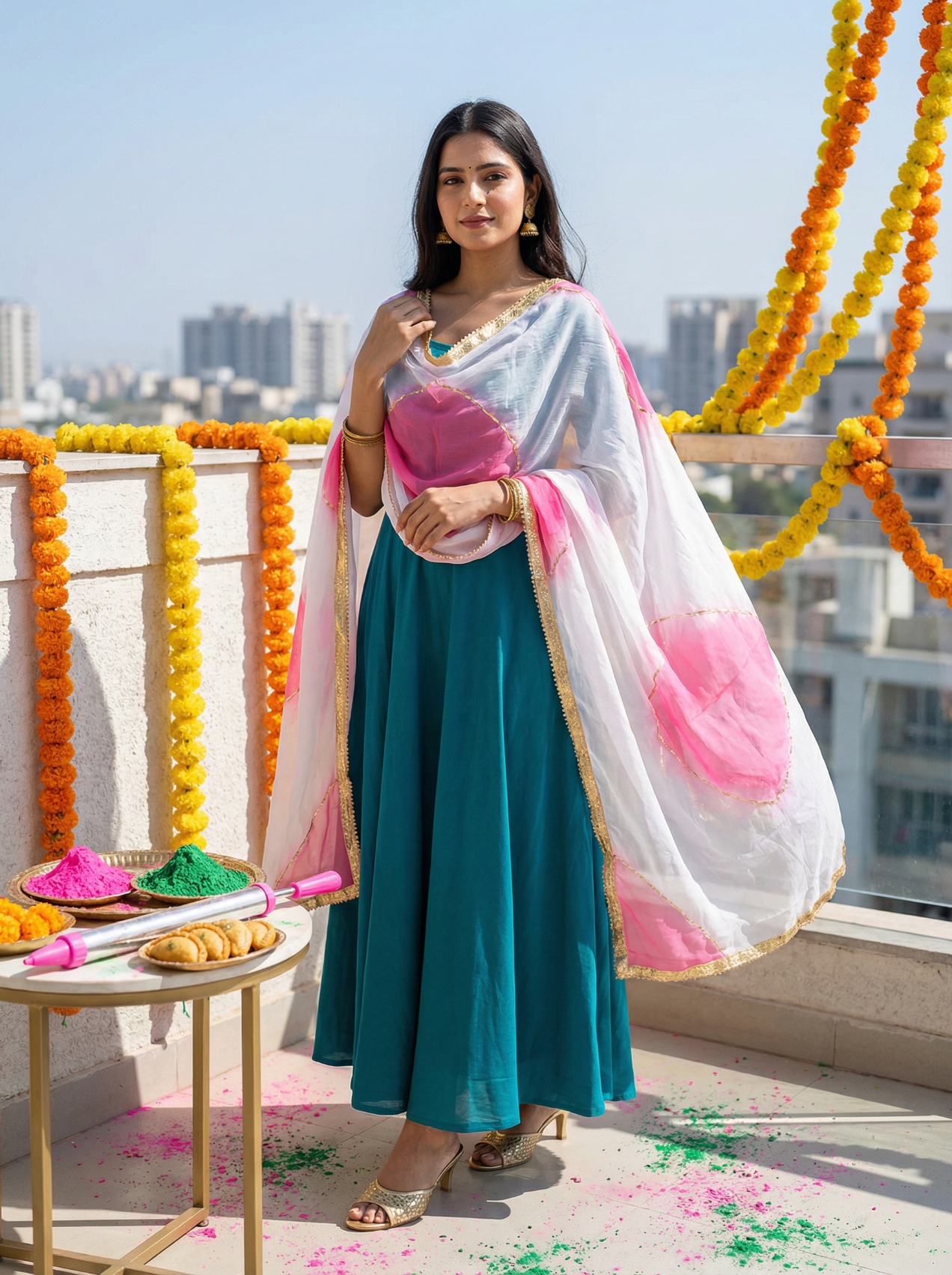 Pink Designer Digital Printed Organza Dupatta