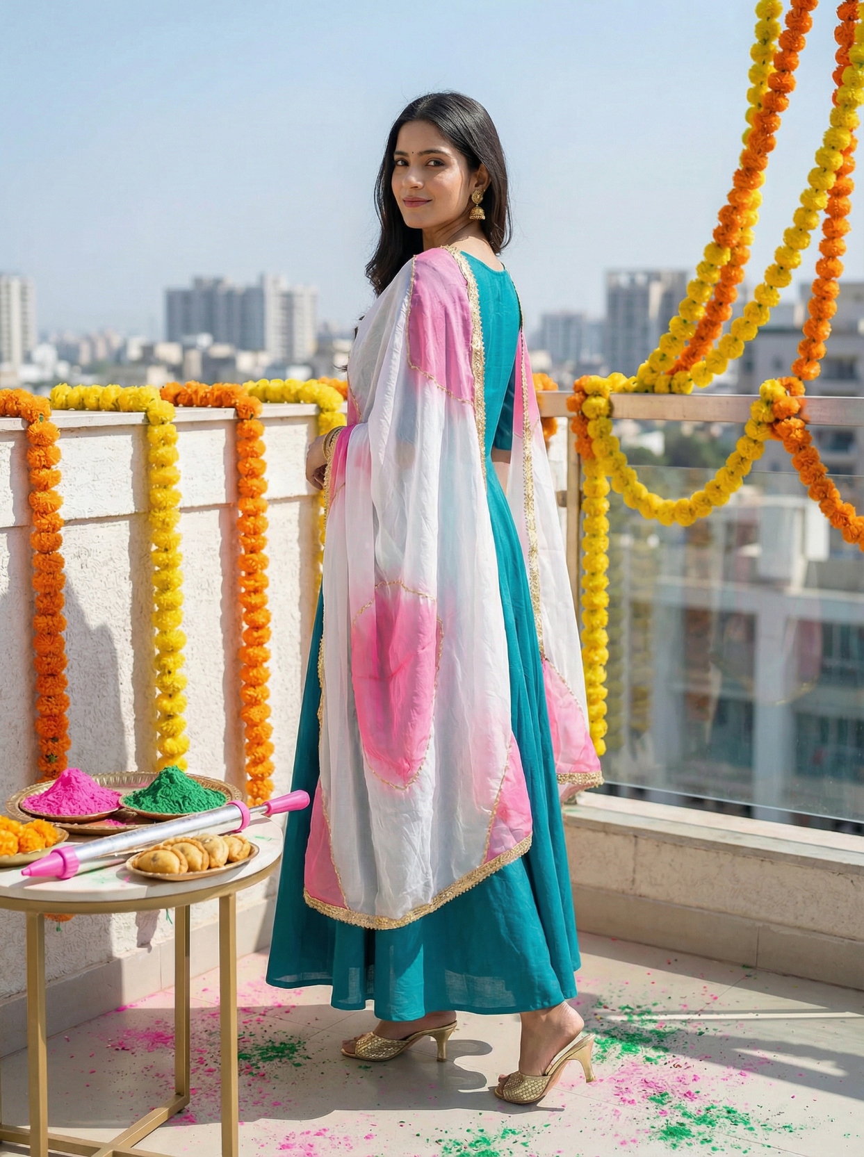Pink Designer Digital Printed Organza Dupatta