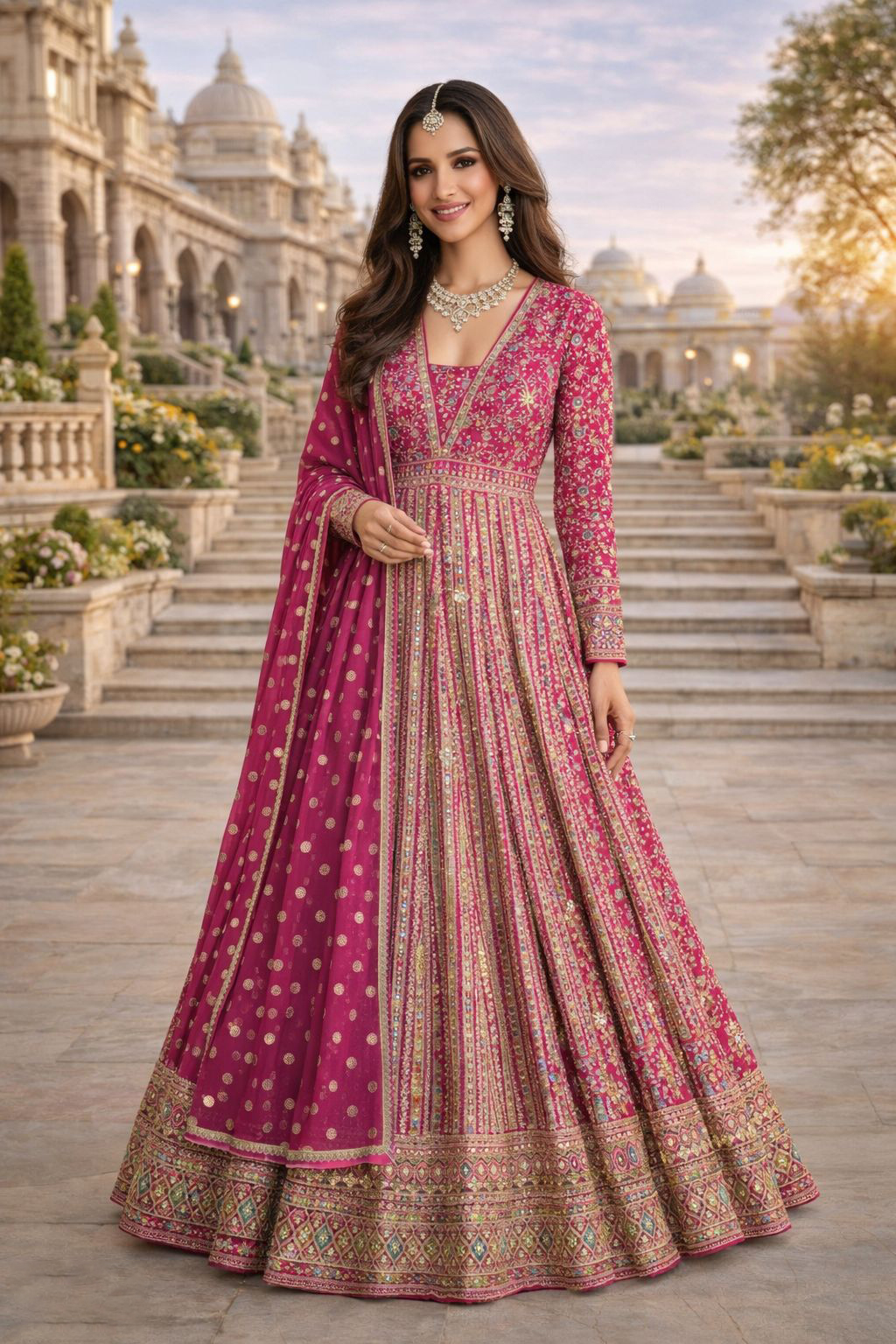 Pink Designer Embroidered Georgette Anarkali Suit