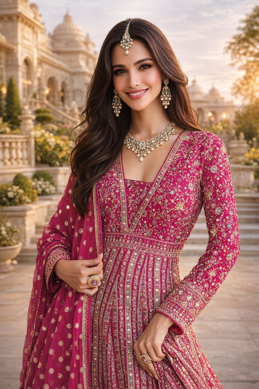 Pink Designer Embroidered Georgette Anarkali Suit — alternate view