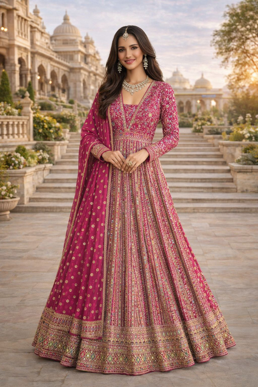 Pink Designer Embroidered Georgette Anarkali Suit