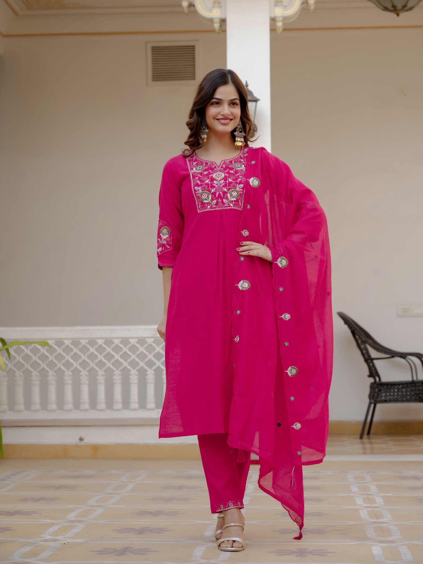 Pink Designer Embroidered Viscose Silk Anarkali Suit