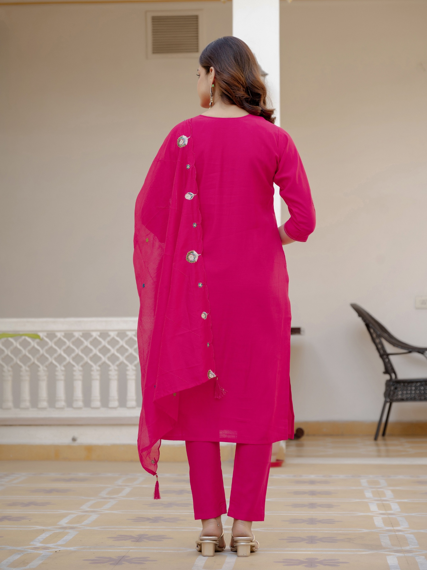 Pink Designer Embroidered Viscose Silk Anarkali Suit — alternate view
