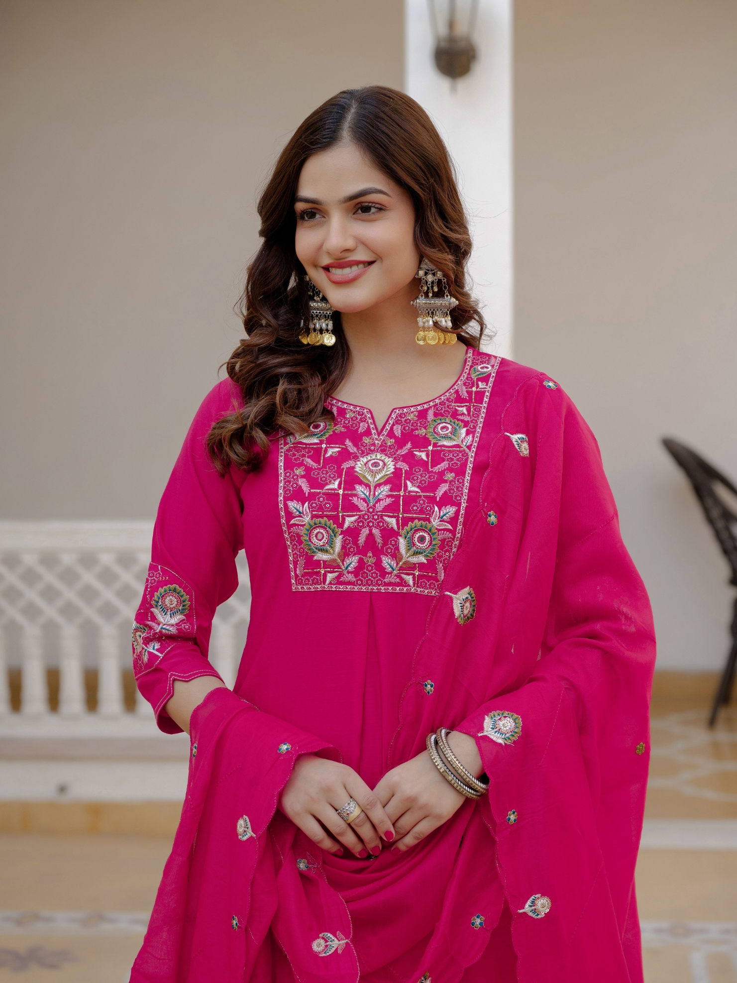 Pink Designer Embroidered Viscose Silk Anarkali Suit