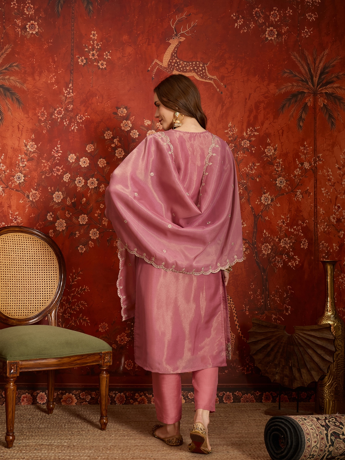 Pink Designer Embroidery Silk Straight Suit — alternate view