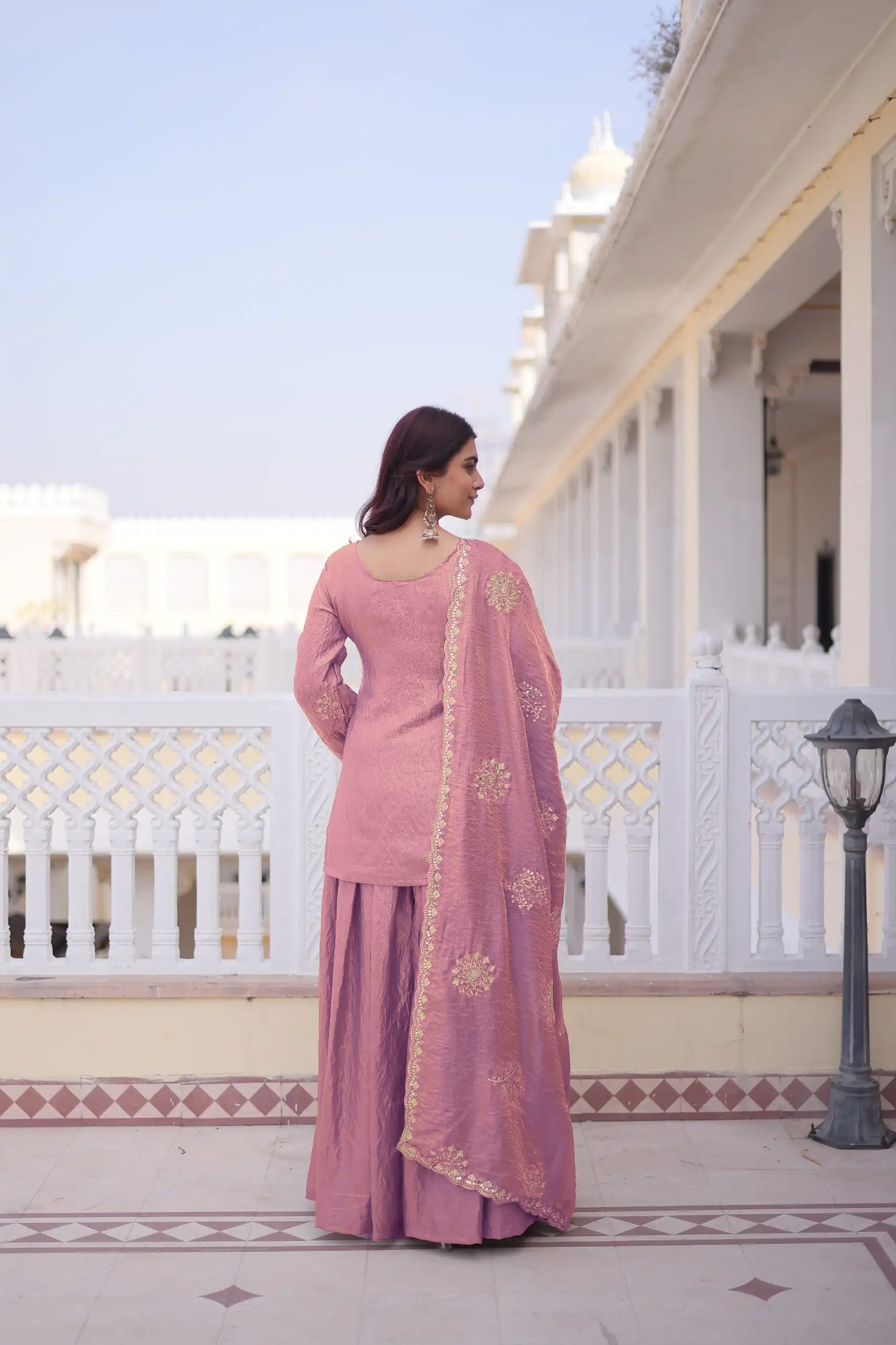 Pink Designer Embroidery Work Fendy Palazzo Suit — alternate view