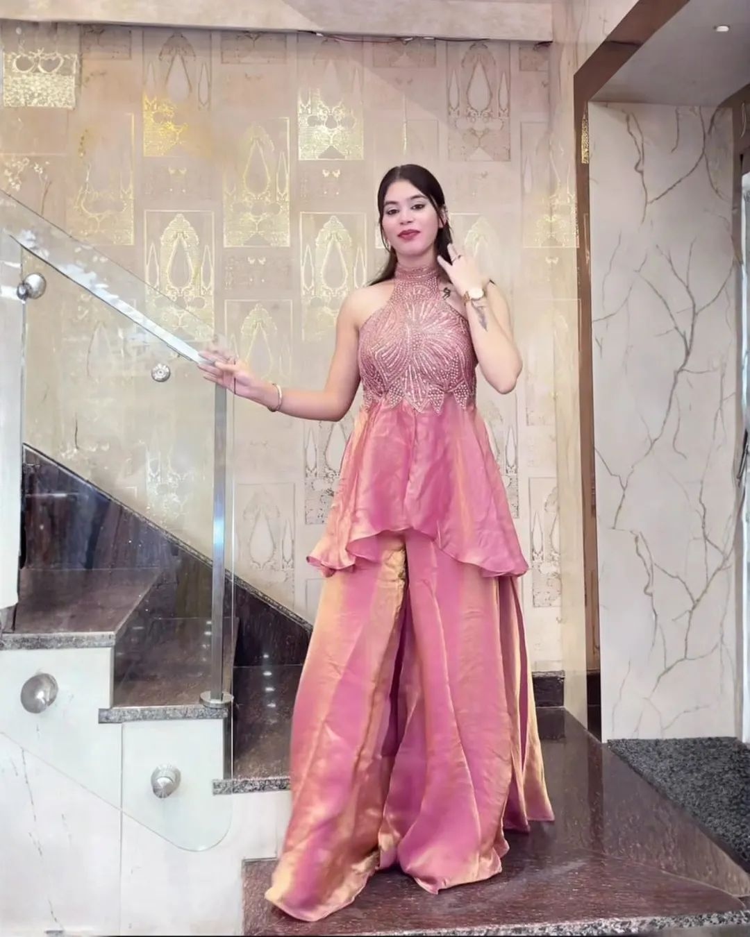 Pink Designer Embroidery Work Fendy Straight Suit