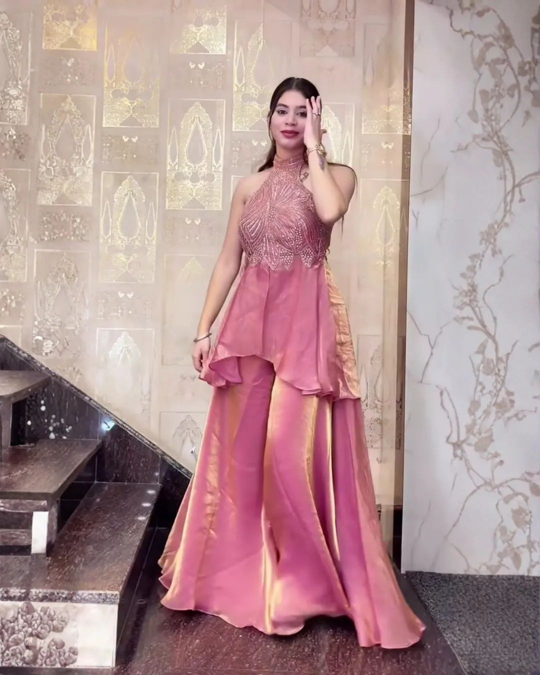 Pink Designer Embroidery Work Fendy Straight Suit