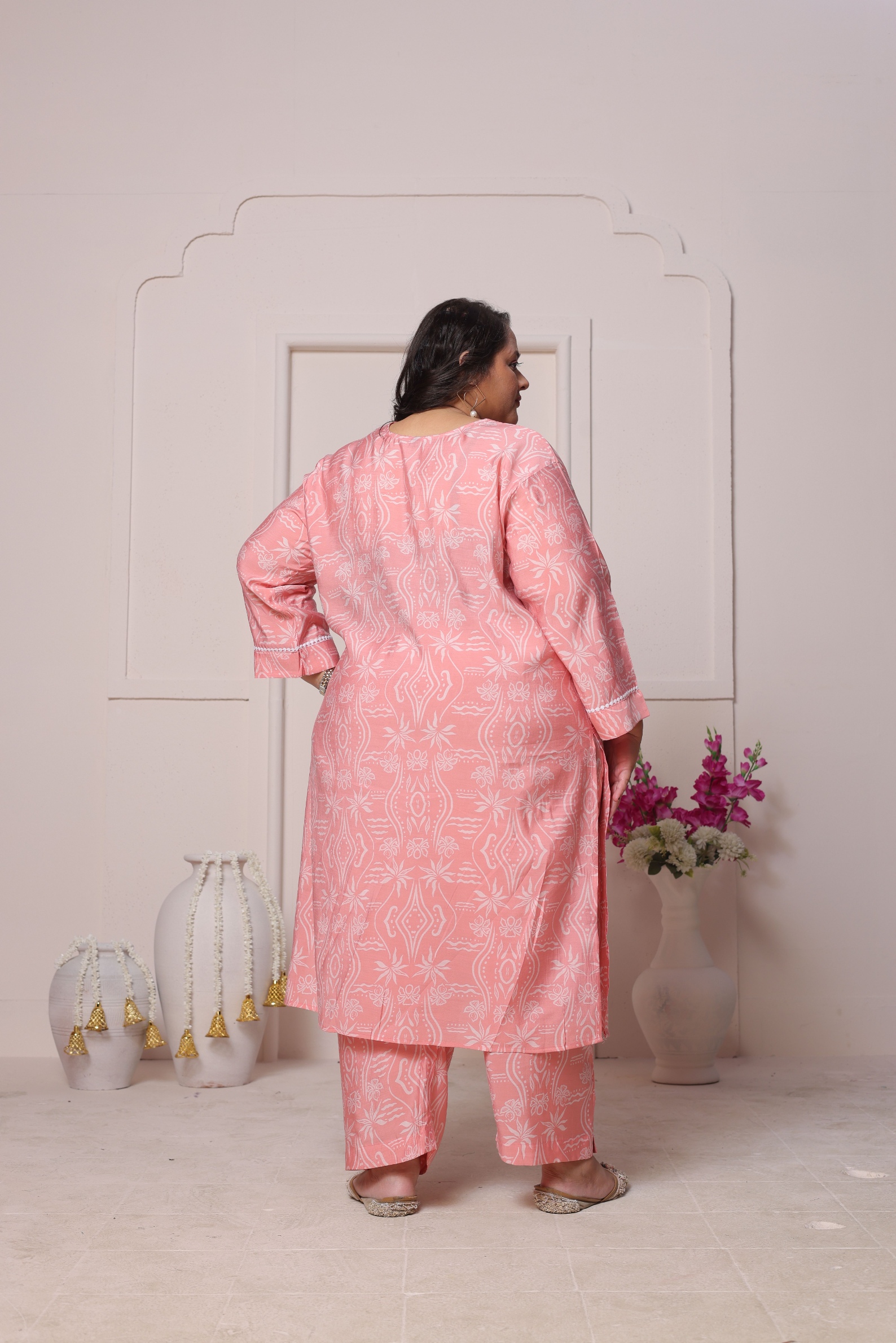 Pink Designer Printed Viscose Chanderi Kurti — alternate view