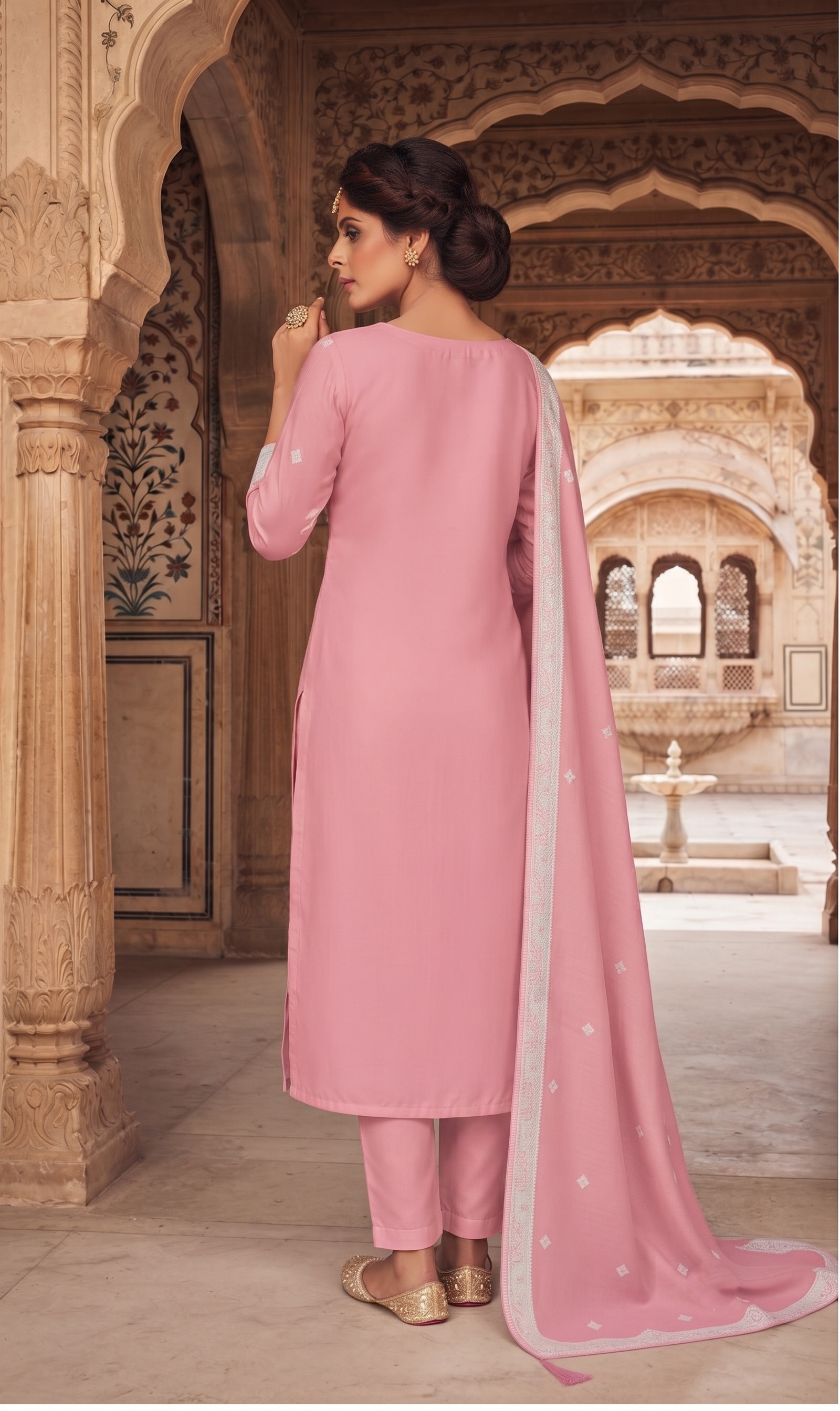 Pink Diamond Embroidered Organza Straight Suit — alternate view