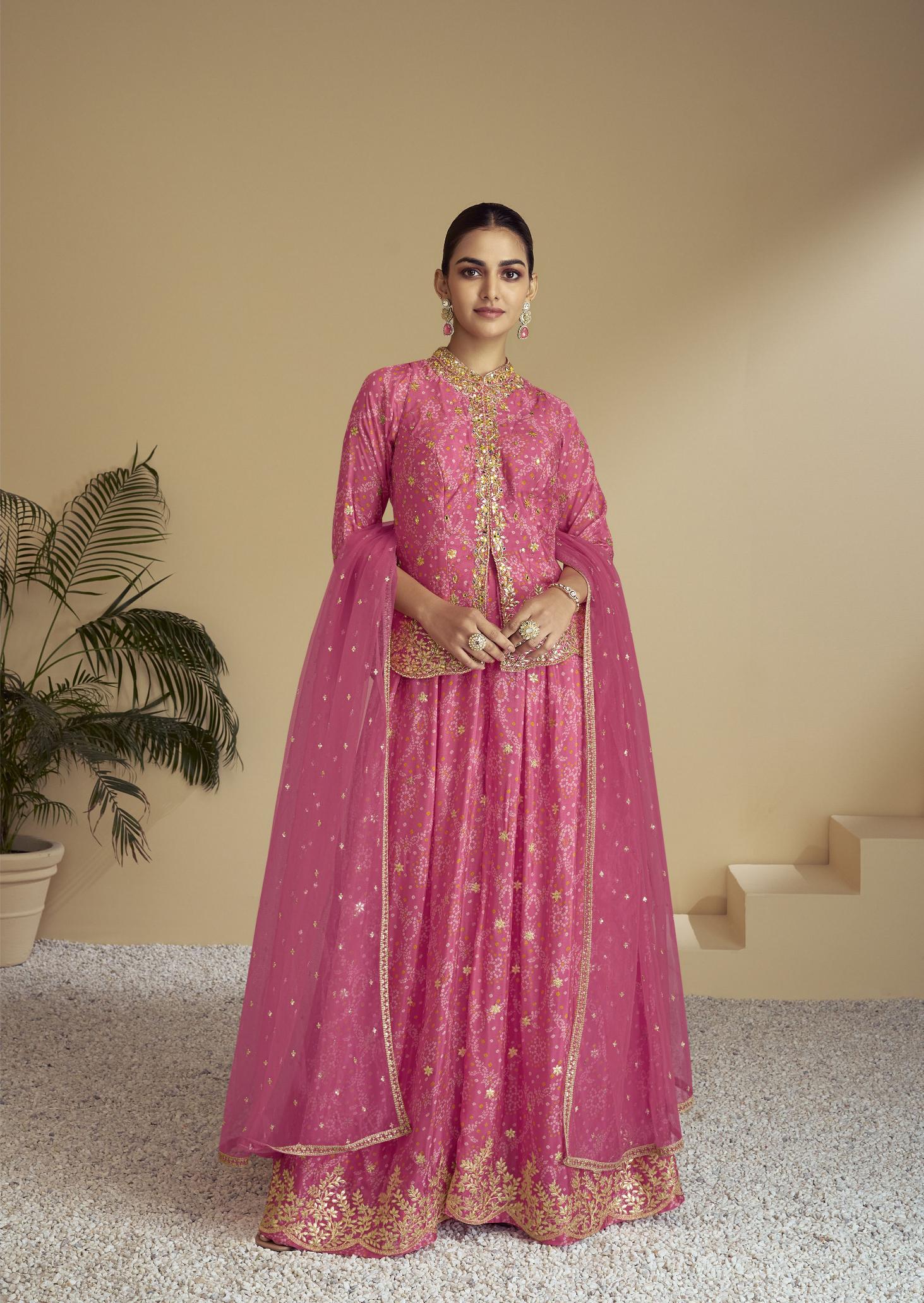 Pink Digital Bandhani Printed Palazzo Suit