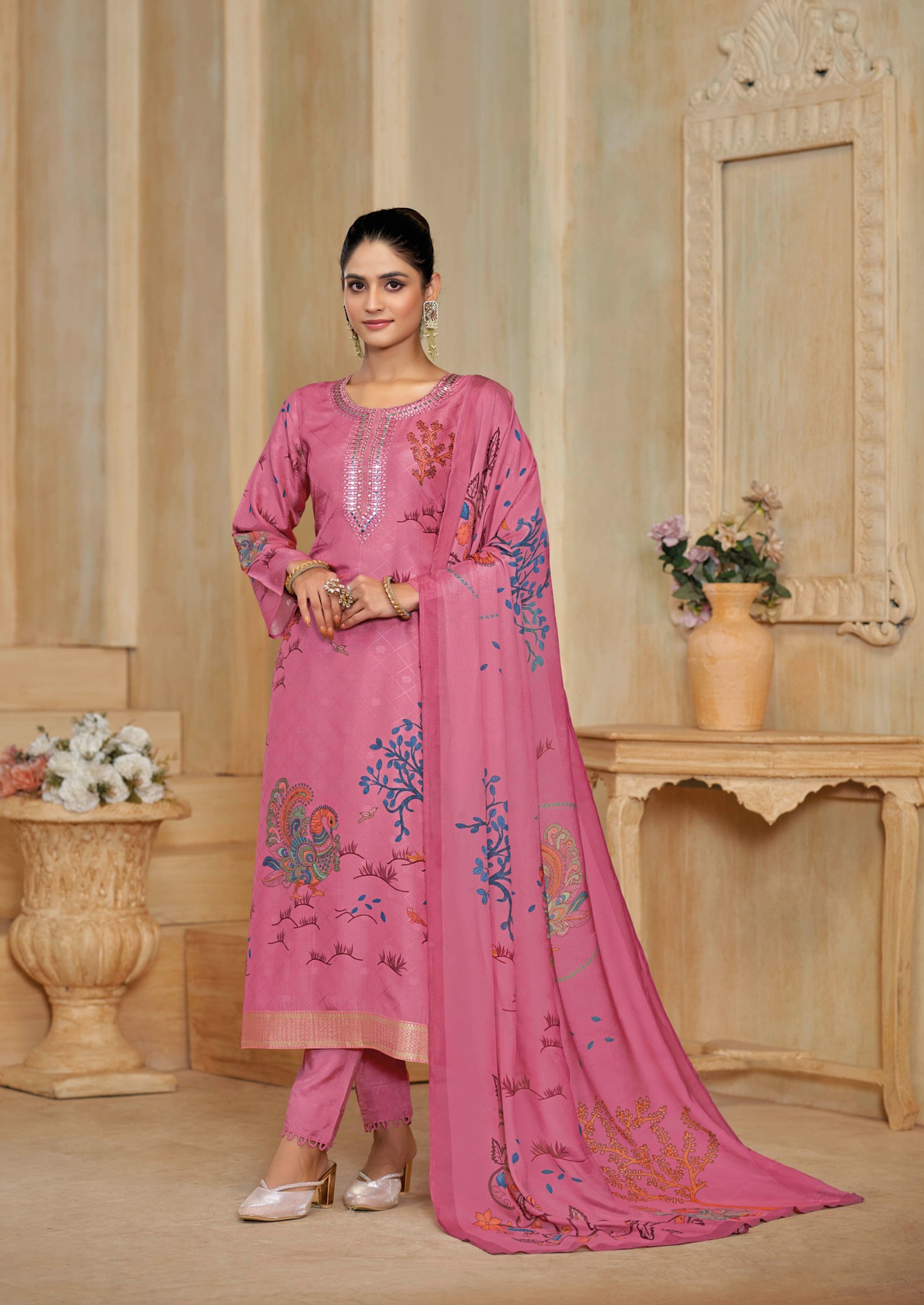 Pink Digital Print Silk Salwar Suit
