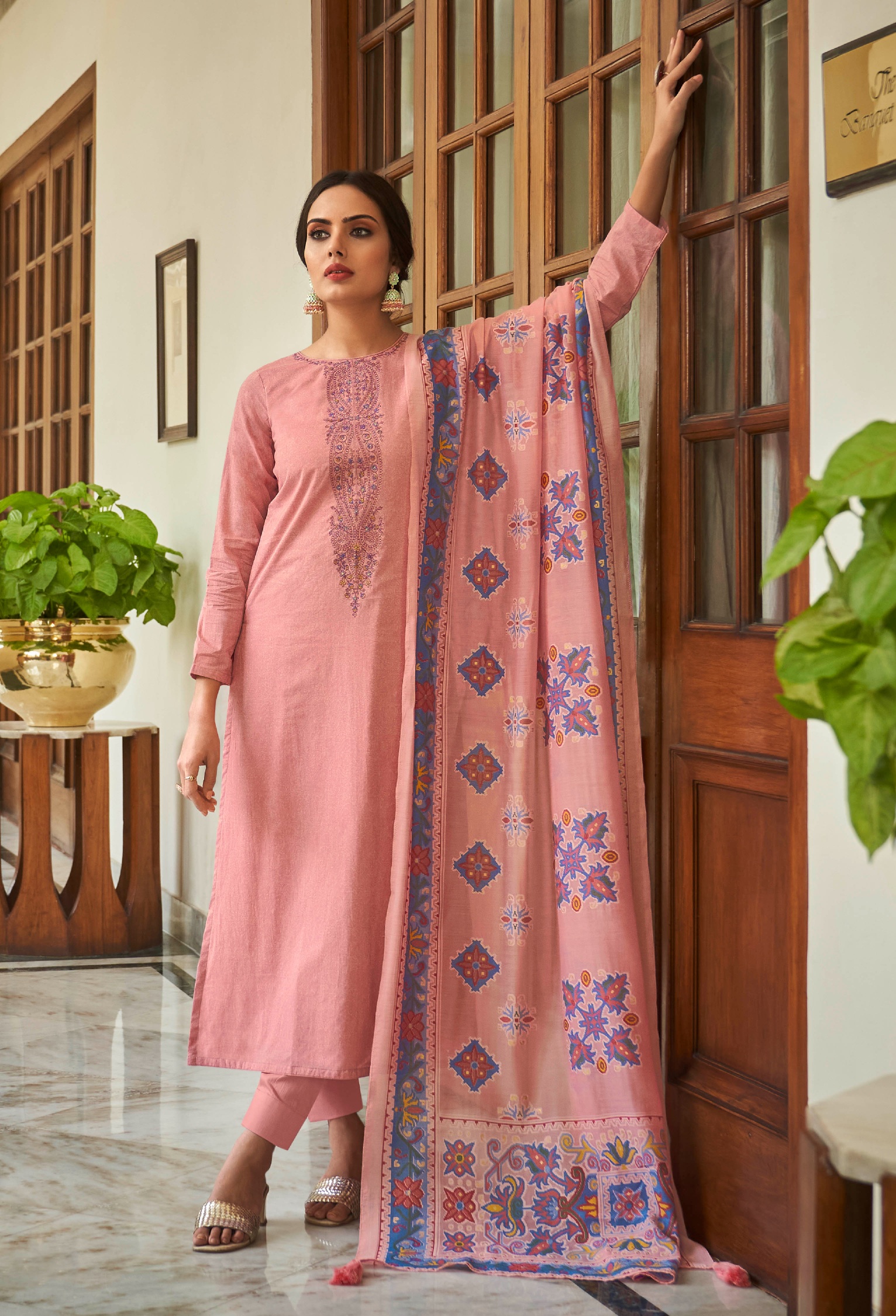 Pink Digital Printed Cambric Cotton Straight Salwar Suit