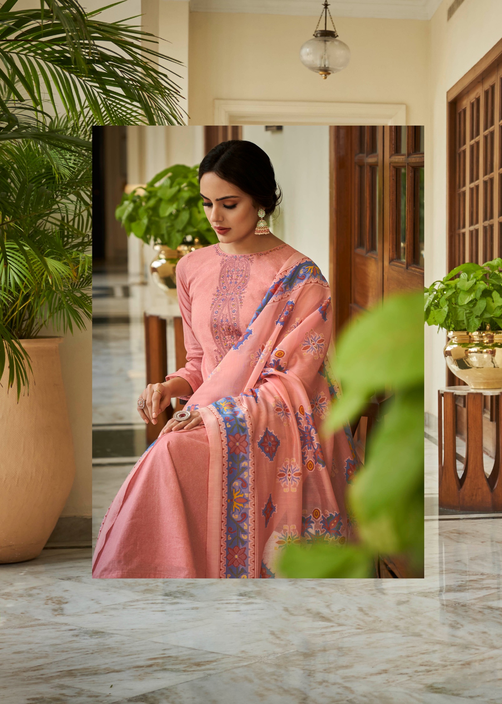 Pink Digital Printed Cambric Cotton Straight Salwar Suit