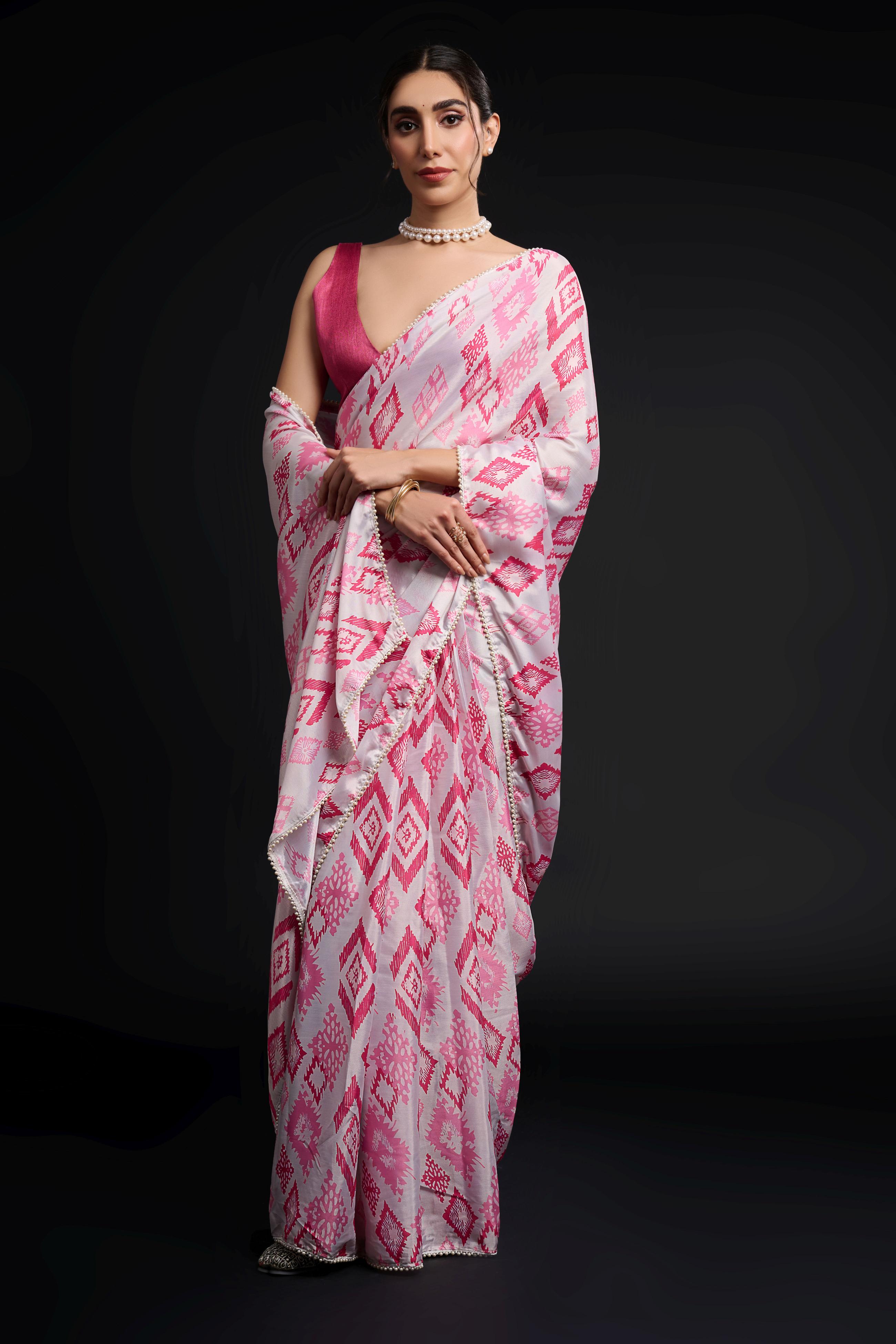 Pink Digital Printed Chinon Ready To Wear Saree