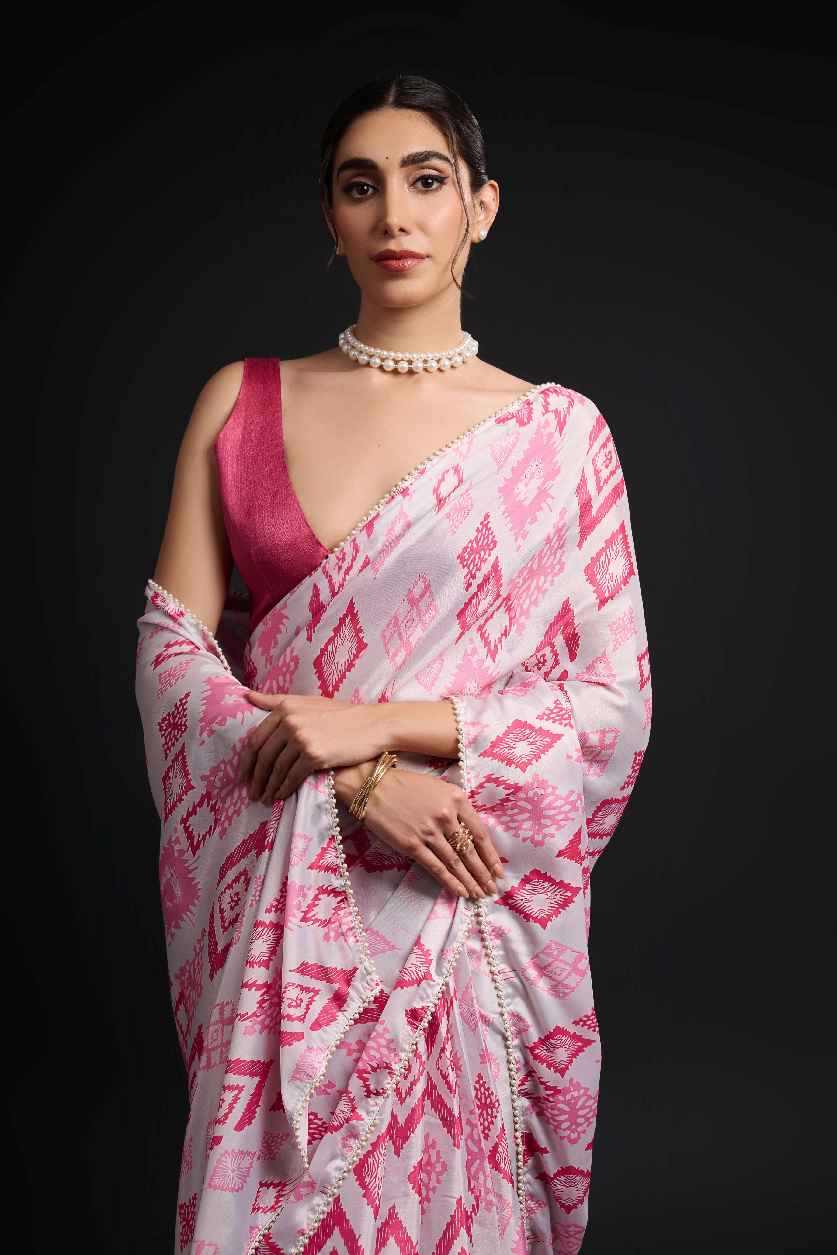 Pink Digital Printed Chinon Ready To Wear Saree — alternate view