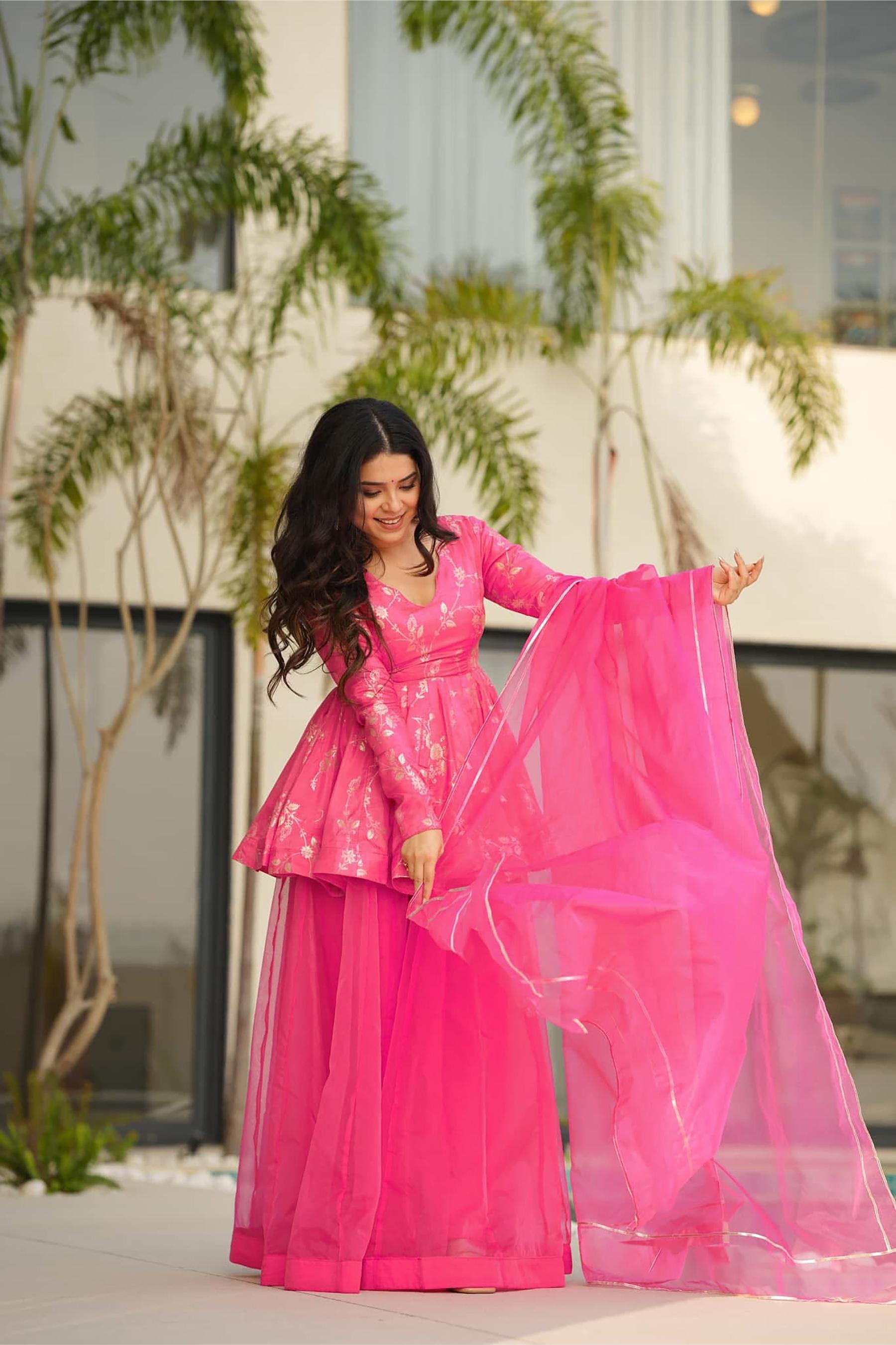 Pink Digital Printed Silk Sharara Suit