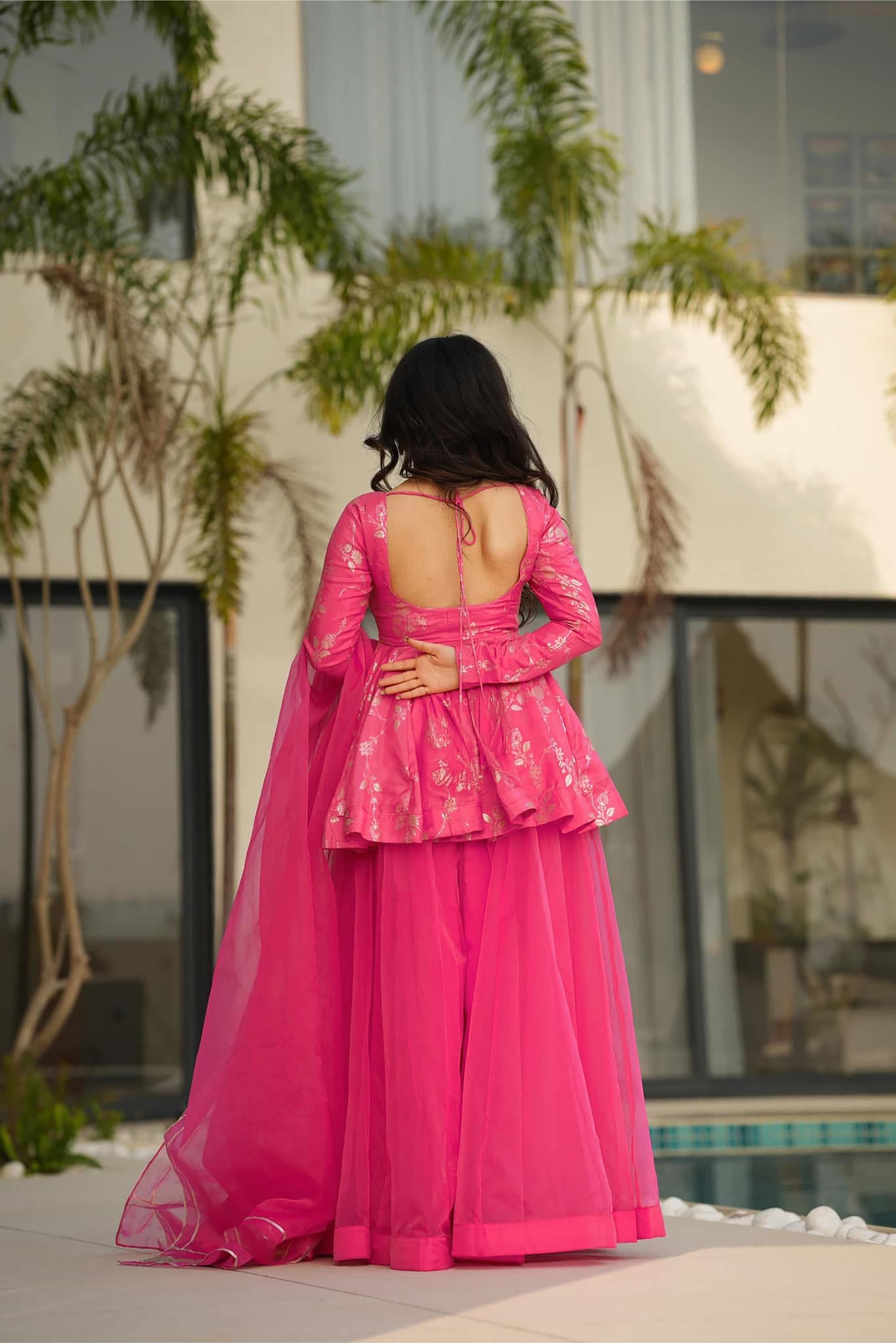 Pink Digital Printed Silk Sharara Suit