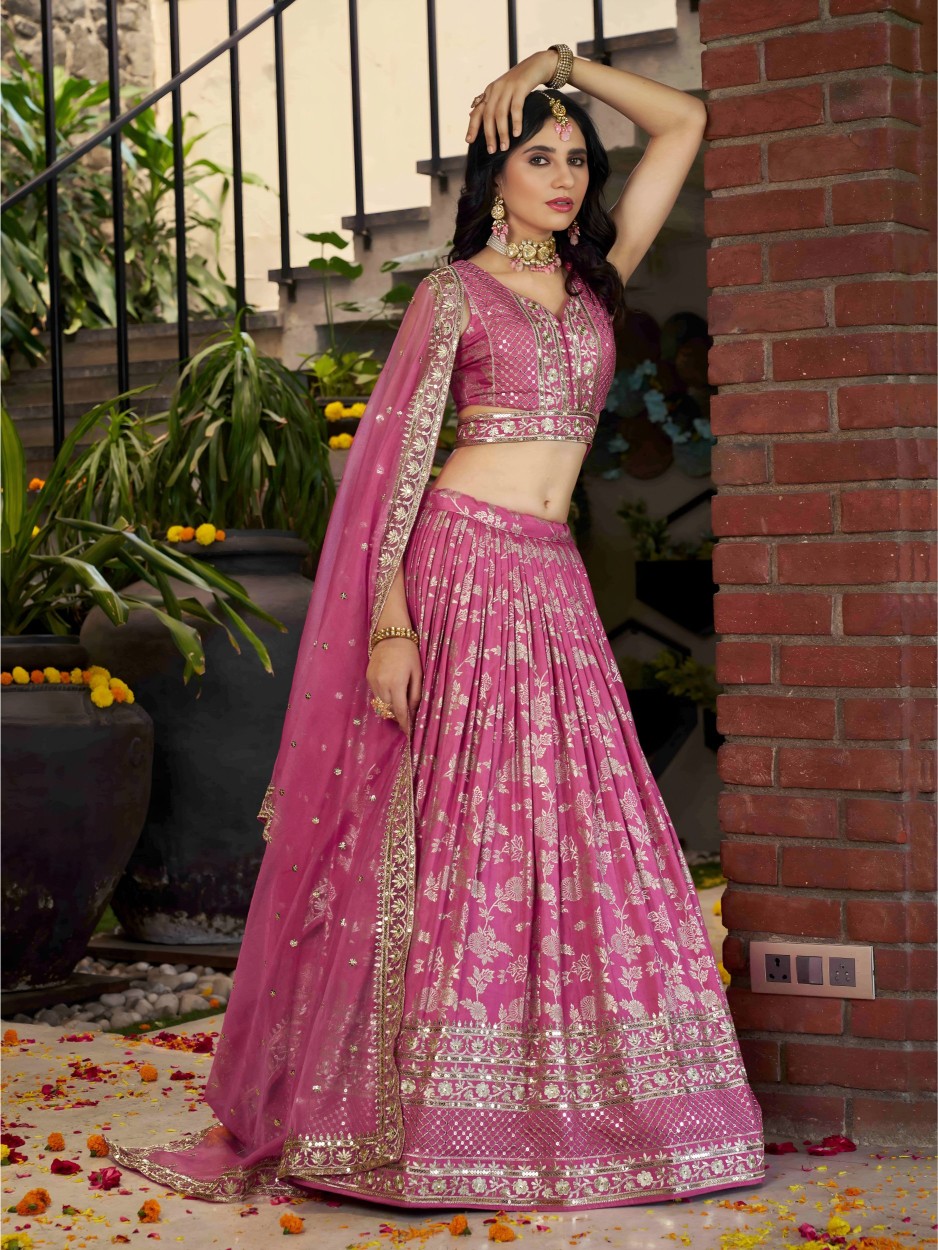 Pink Dola Silk Jacquard Bridal Lehenga