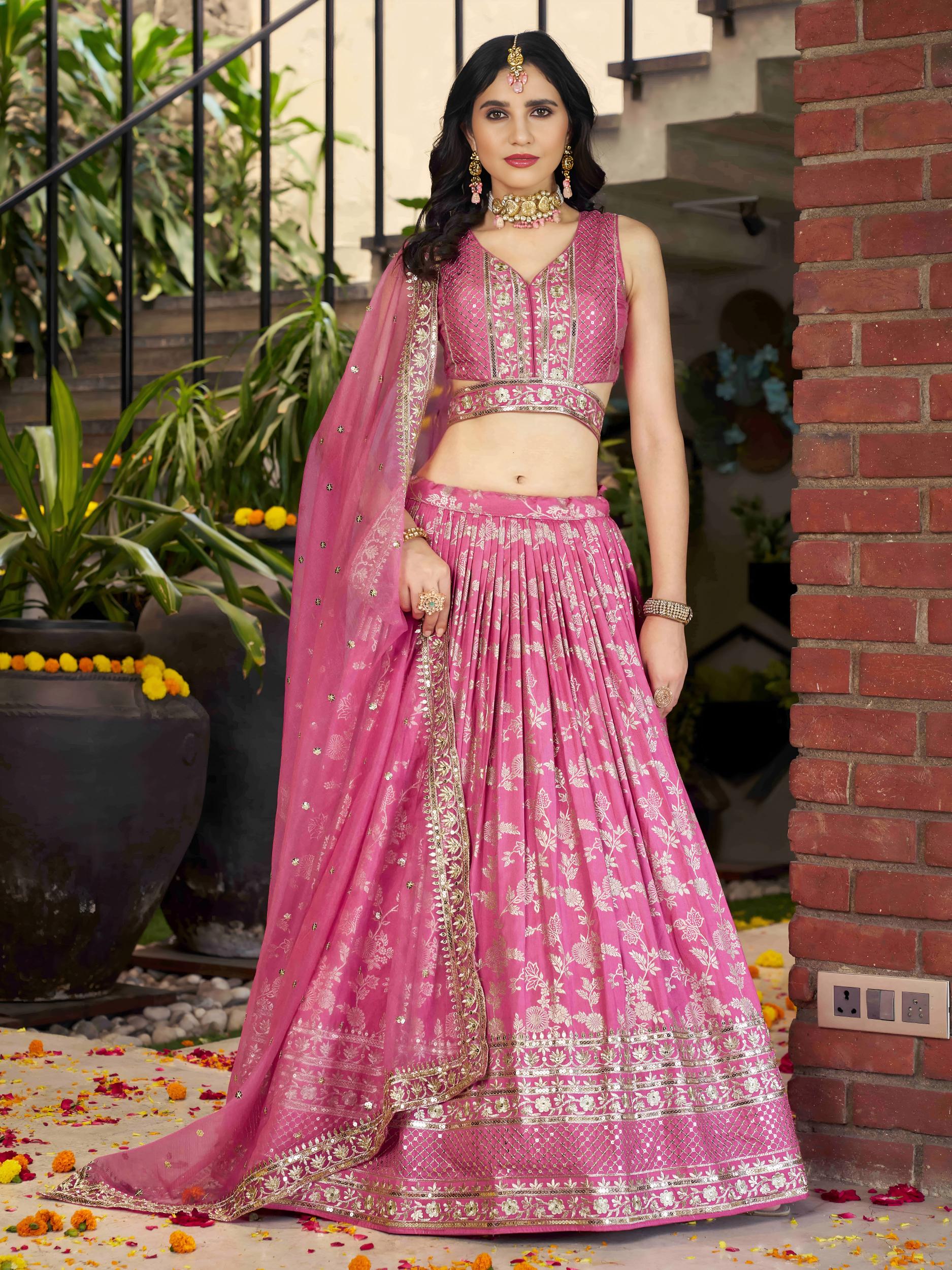 Pink Dola Silk Jacquard Lehenga Choli