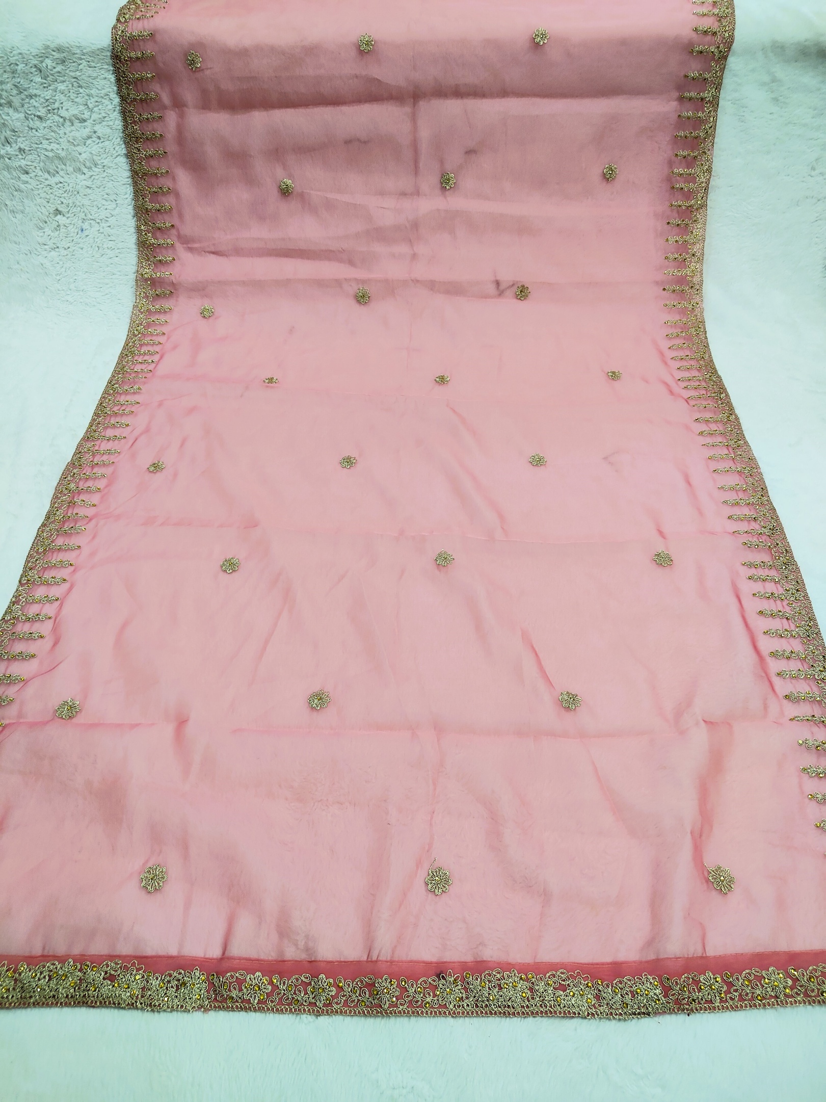 Pink Dori Embroidered Organza Dupatta — alternate view