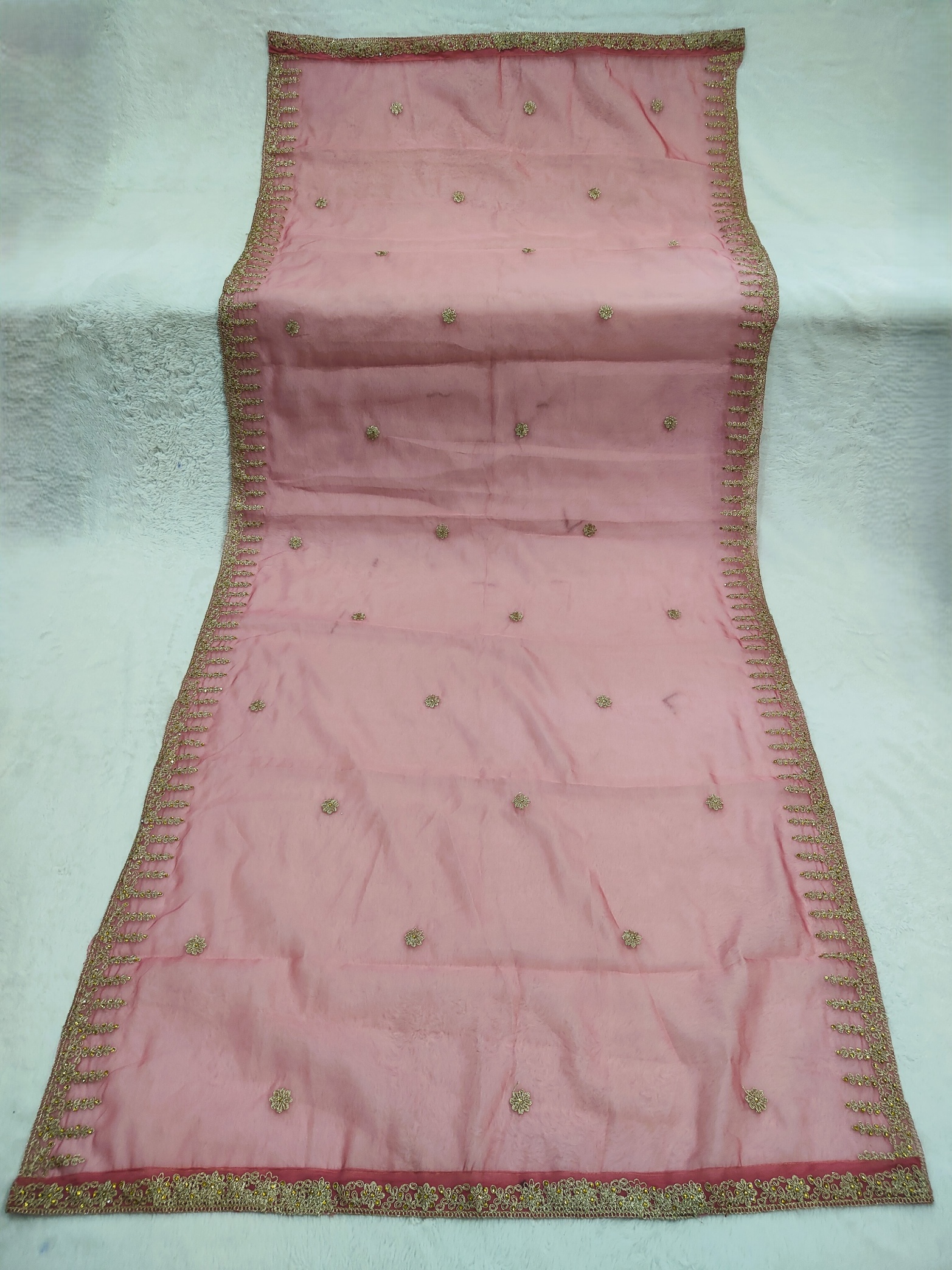 Pink Dori Embroidered Organza Dupatta