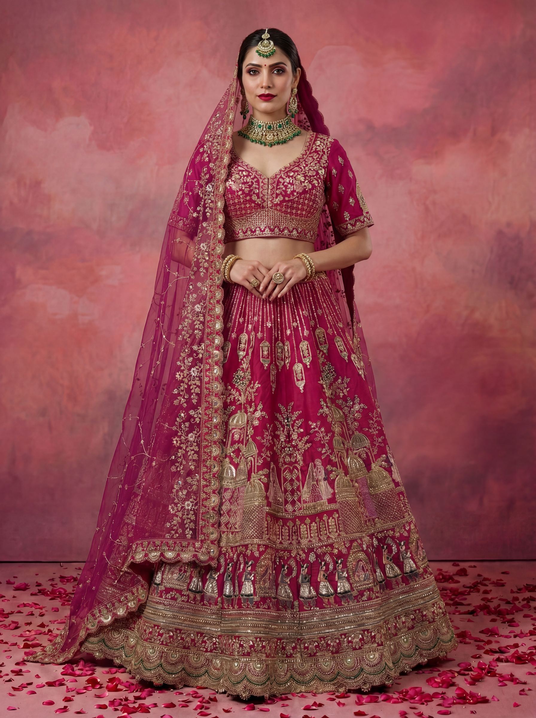 Pink Dori Zari Sequins Embroidered Silk Lehenga Choli