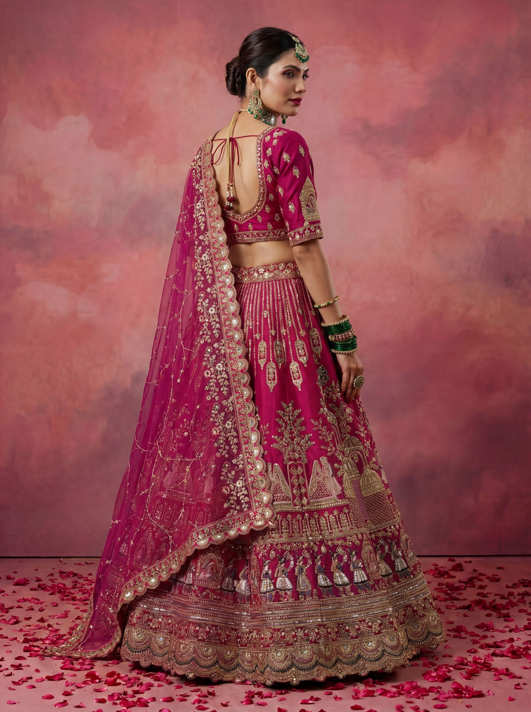 Pink Dori Zari Sequins Embroidered Silk Lehenga Choli — alternate view