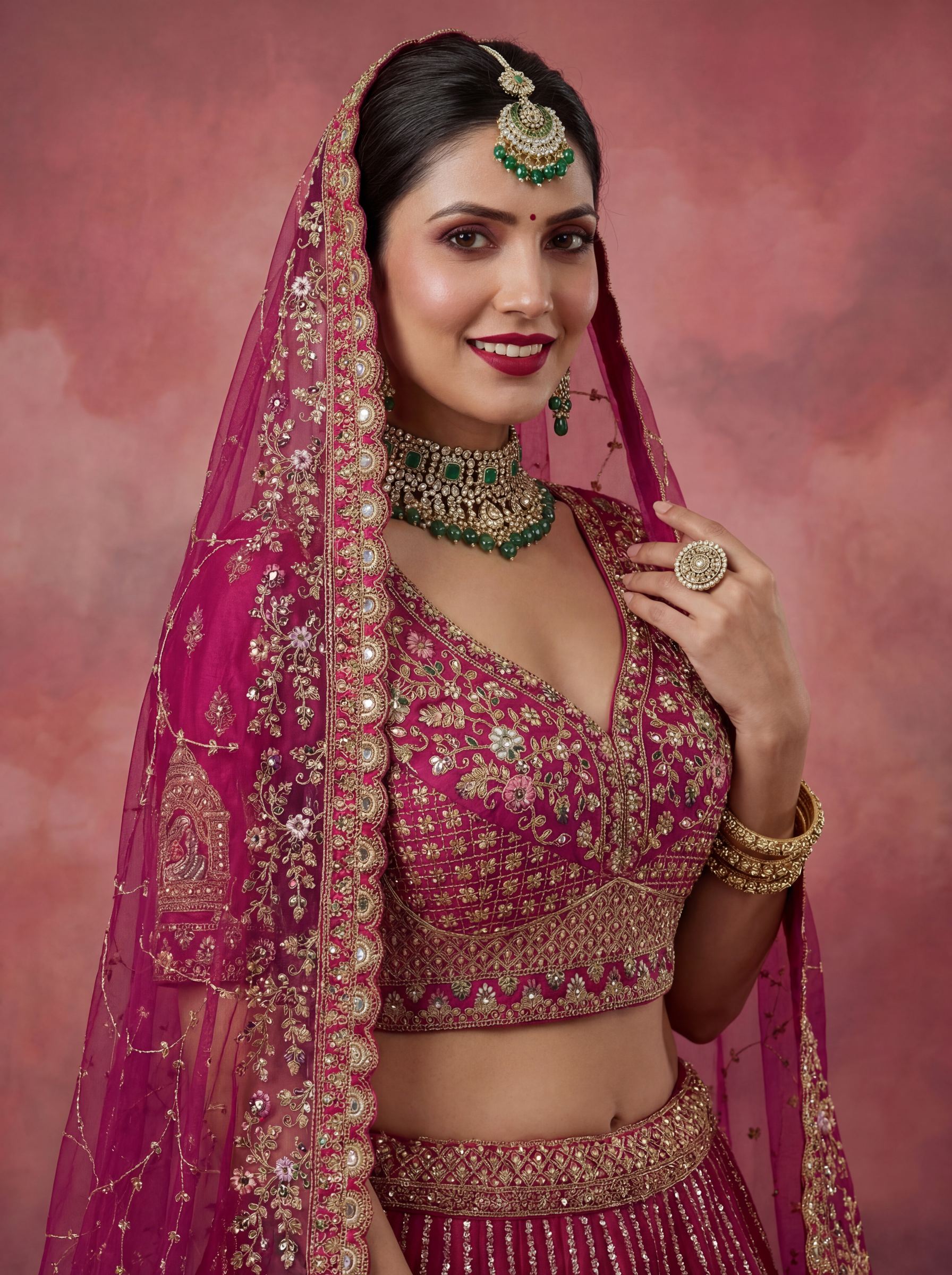 Pink Dori Zari Sequins Embroidered Silk Lehenga Choli