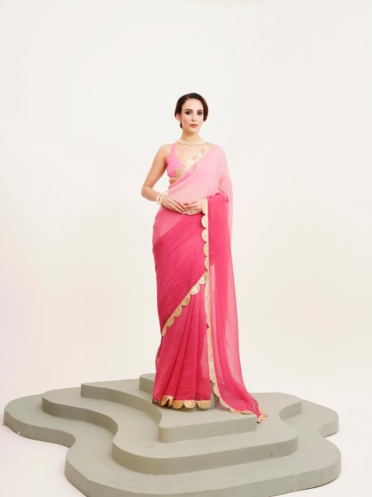 Pink Duel tone Chiffon Saree
