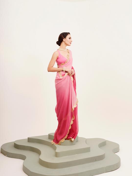 Pink Duel tone Chiffon Saree