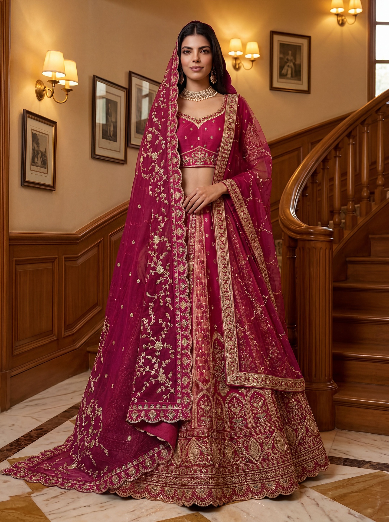 Pink Elegant Multi Thread Embroidered Gadhwal Silk Lehenga Choli