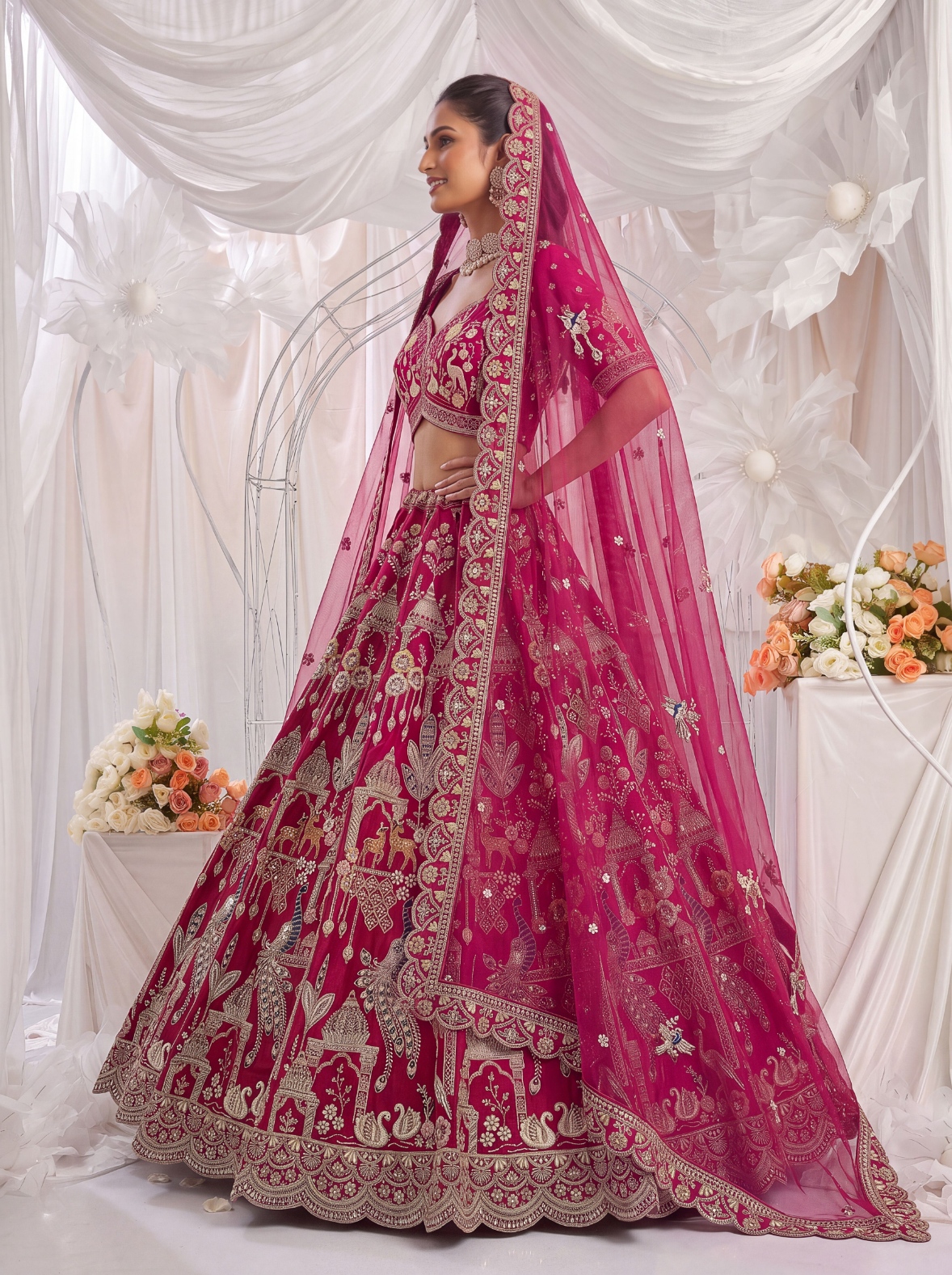 Pink Elephant Zari Sequins Silk Bridal Lehenga Choli — alternate view