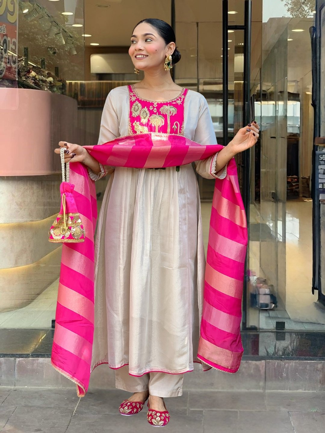 Pink Embroidered A-Line Salwar Suit — alternate view