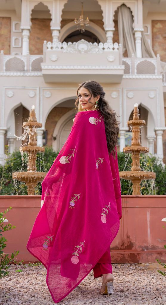 Pink Embroidered Chanderi Salwar Suit — alternate view