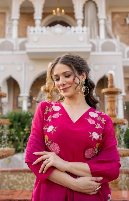 Pink Embroidered Chanderi Salwar Suit
