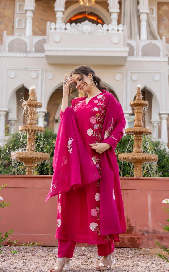Pink Embroidered Chanderi Salwar Suit