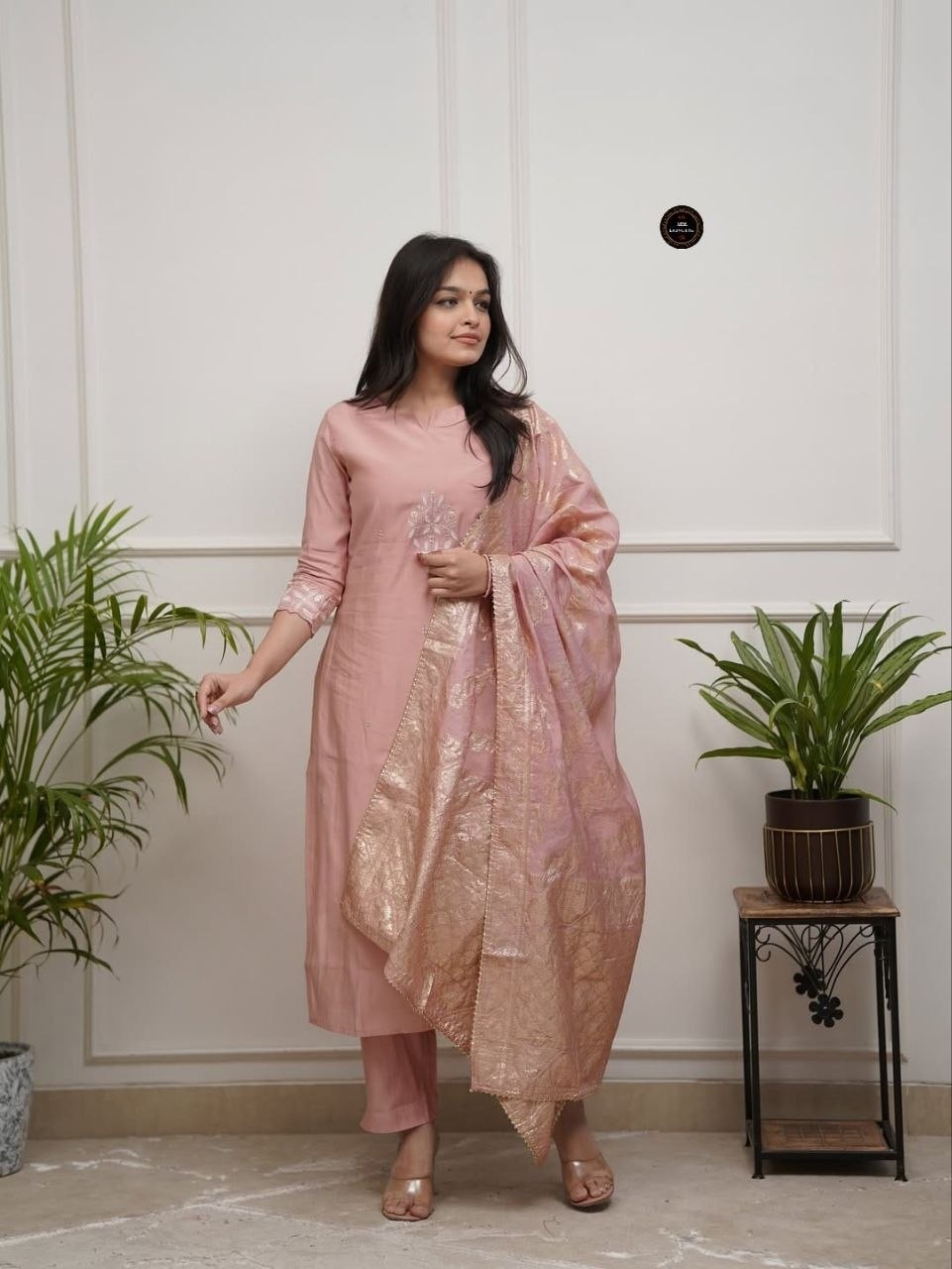 Pink Embroidered Chanderi Salwar Suit