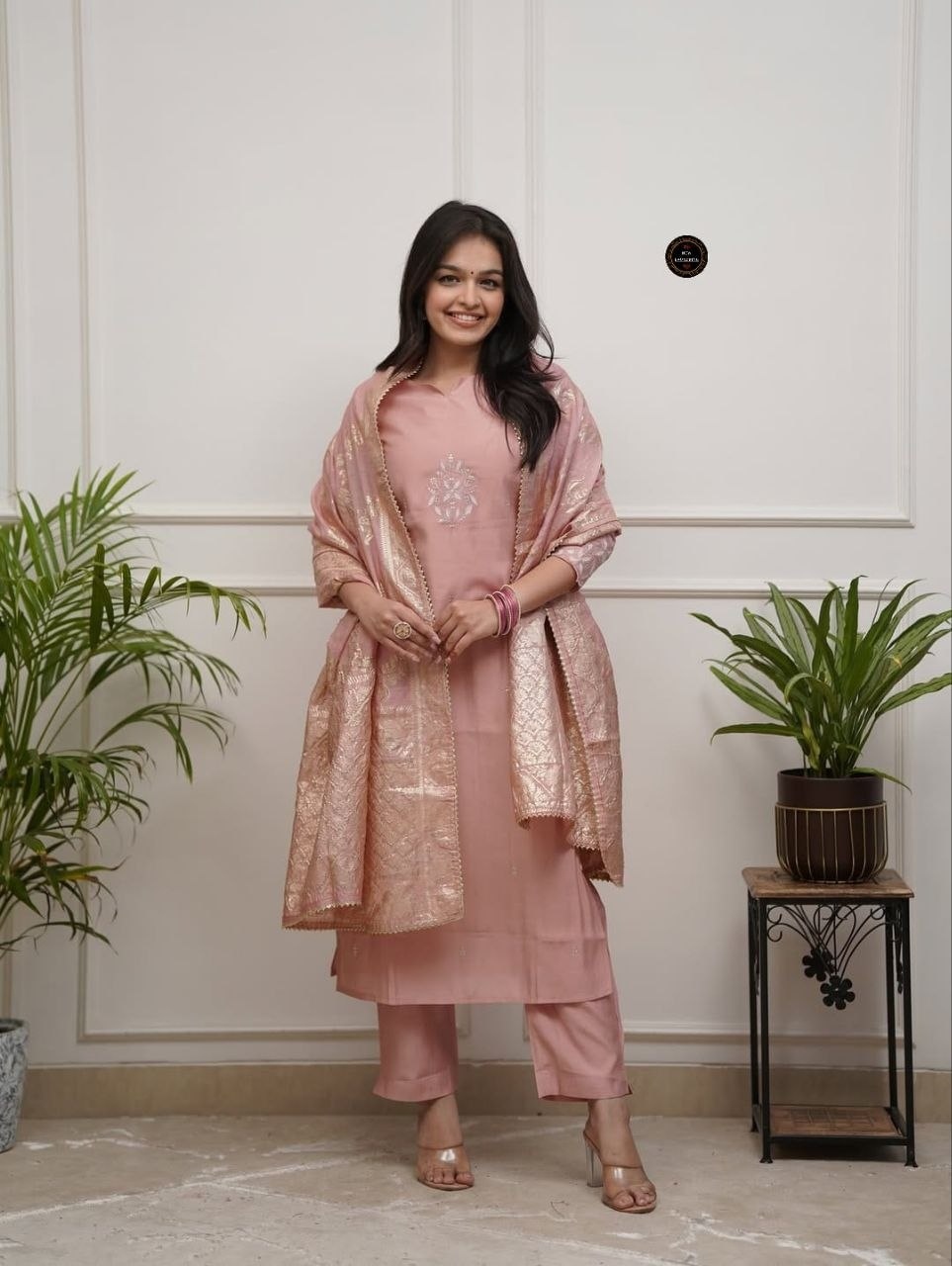 Pink Embroidered Chanderi Salwar Suit — alternate view