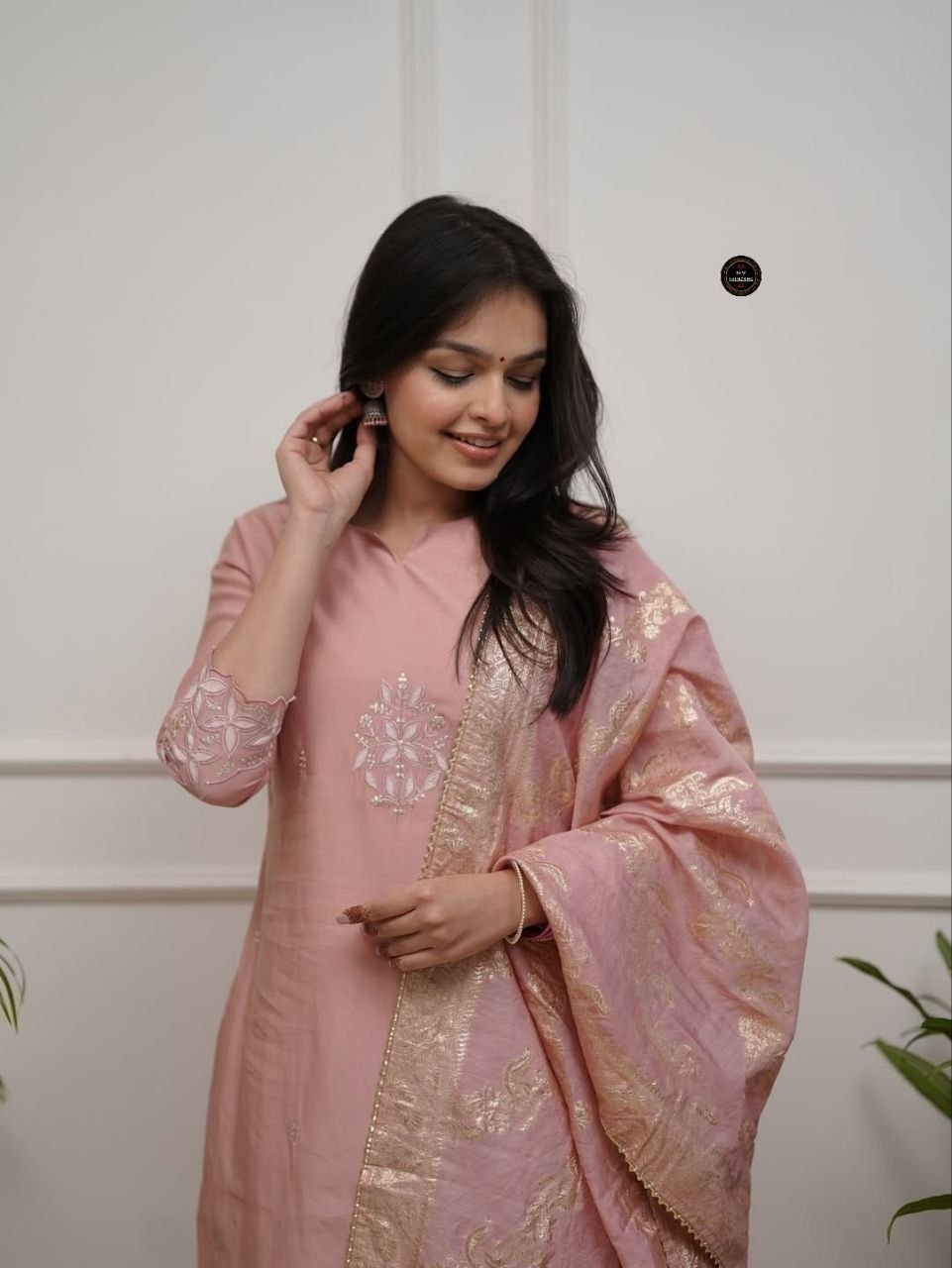 Pink Embroidered Chanderi Salwar Suit