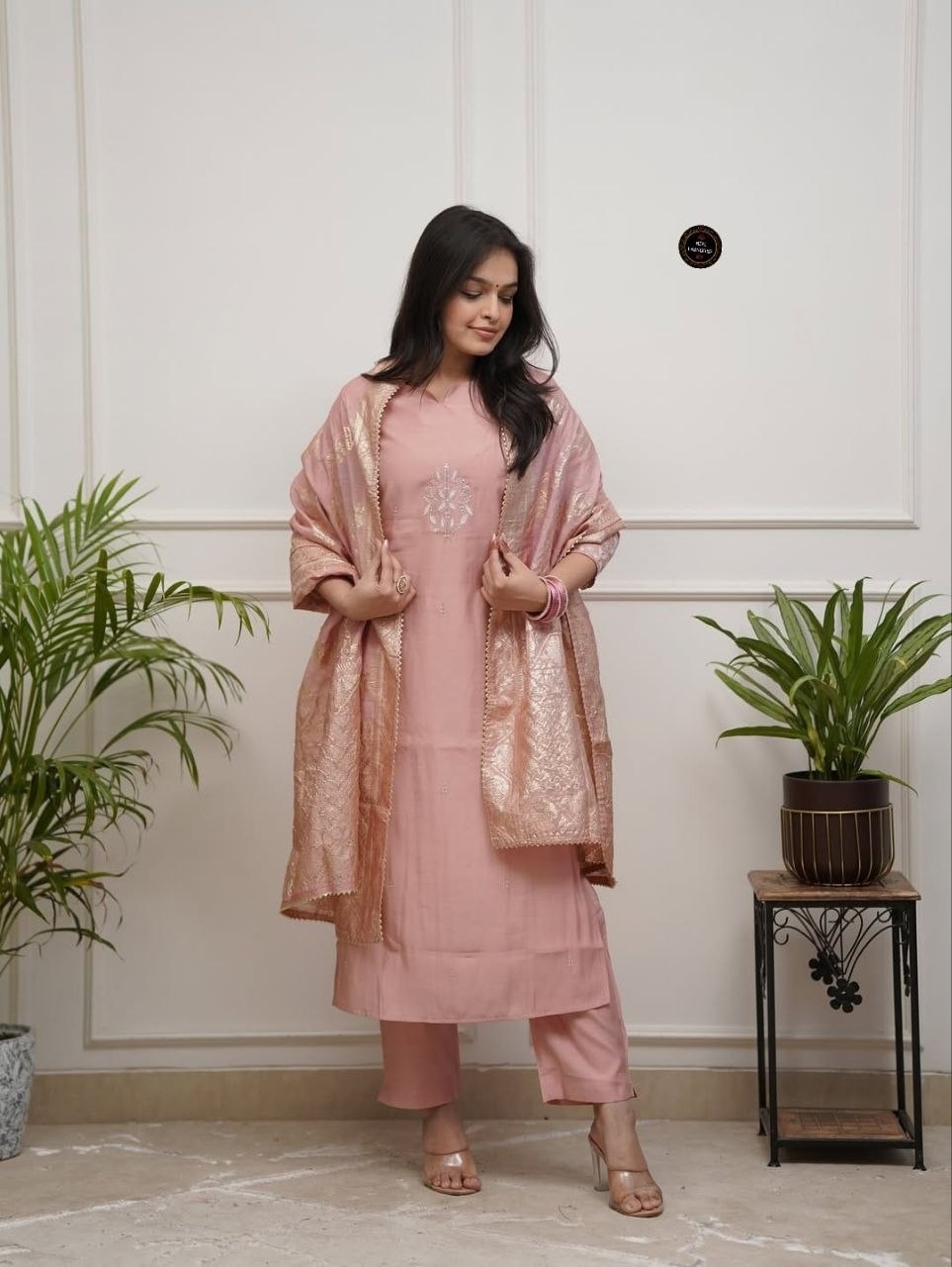 Pink Embroidered Chanderi Salwar Suit