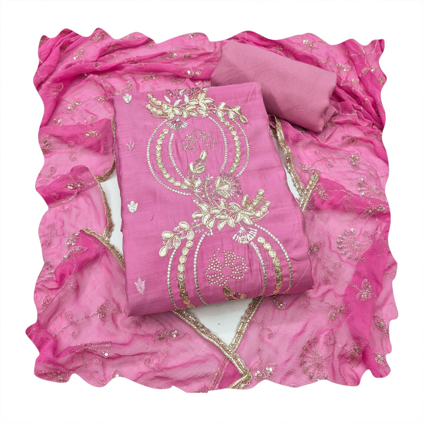 Pink Embroidered Chanderi Straight Suit — alternate view